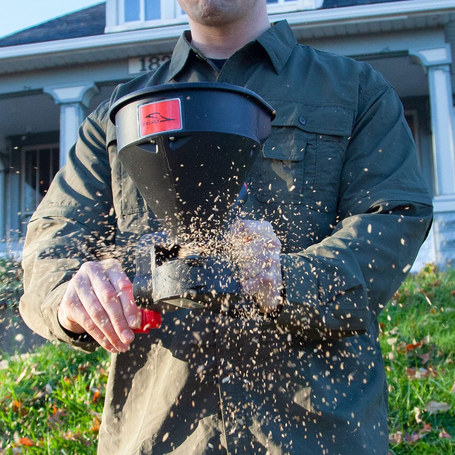 Brinly 5lb. All-Season Handheld Spreader with Easy-Fill Design for Seed, Ice Melt, & Fertilizer