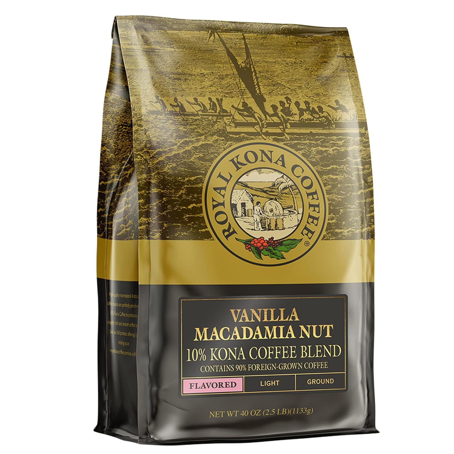 ROYAL KONA COFFEE - Medium Roast Ground Coffee, Vanilla Macadamia Flavor, 8 Ounce
