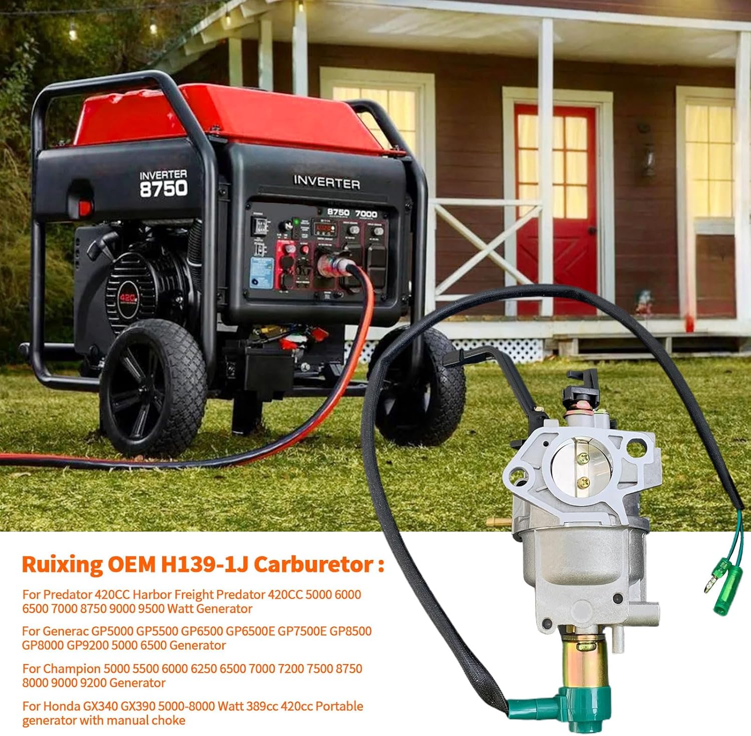 Ruixing 8750 420cc Carburetor for Predator 420cc 439cc 459cc 6500 7000 8750 9000 9500 Harbor Freight Generator 69671 68530 Honda GX390 GX340 Generac