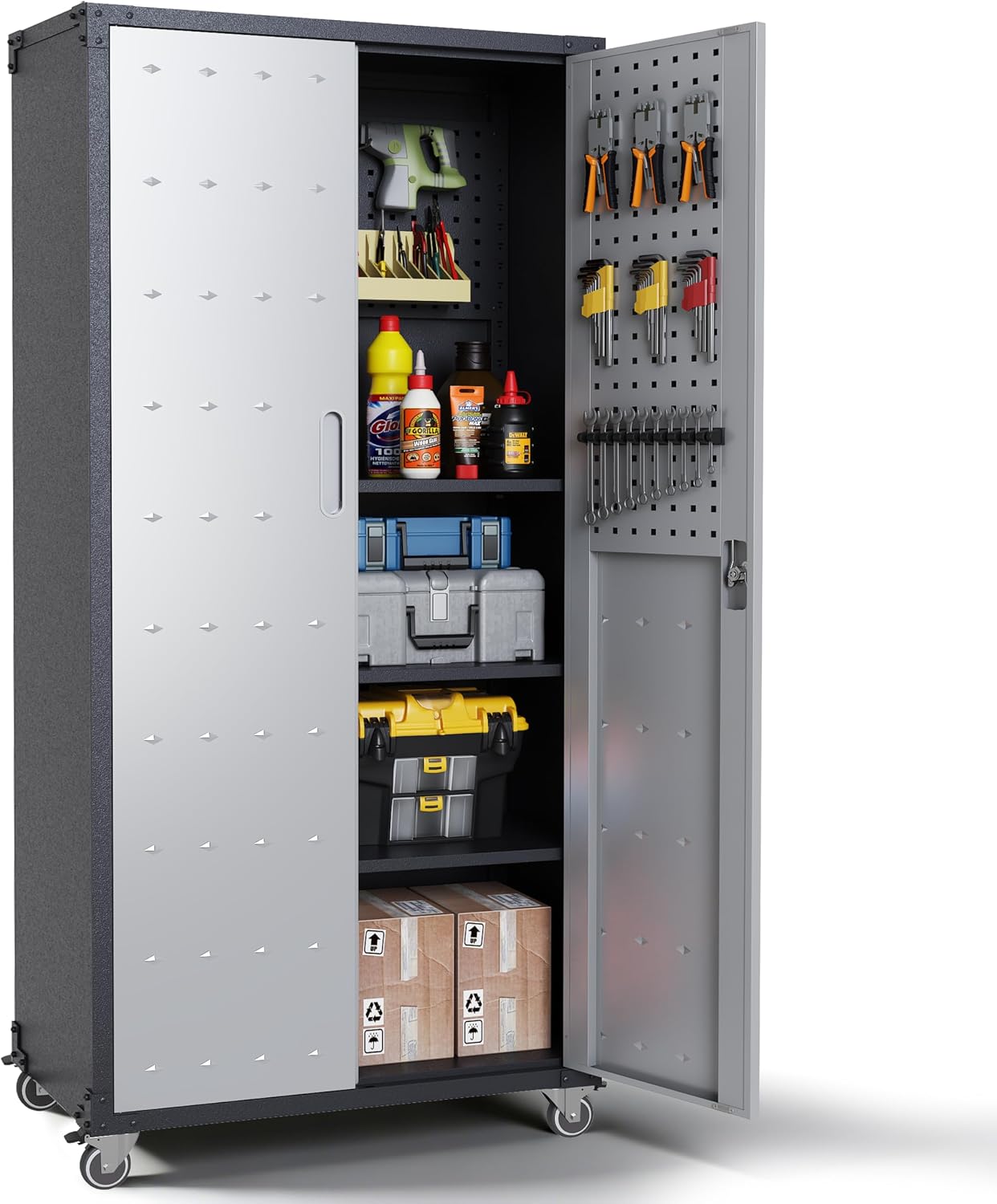Garage Cabinets,Metal Garage Storage Cabinet with Wheels,Black Lockable Rolling Tool Cabinet with Drawer and Adjustable Shelves,Heavy Duty Tool Chest for Home Office Utility Room