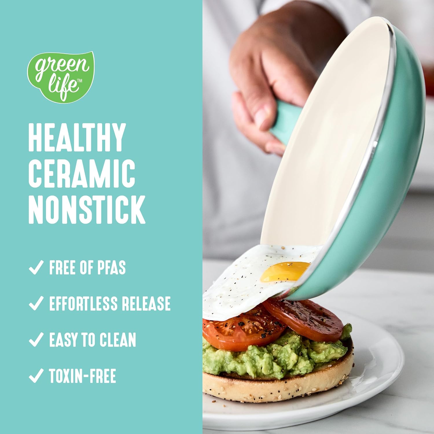 GreenLife 16 Piece Ceramic Nonstick Pots & Pans Cookware Set, Turquoise | PFAS-Free Ceramic Nonstick, Stockpot, Frying Pans, Saucepans, Sauté Pan, Stay-Cool Handles, Dishwasher & Oven Safe up to 350F