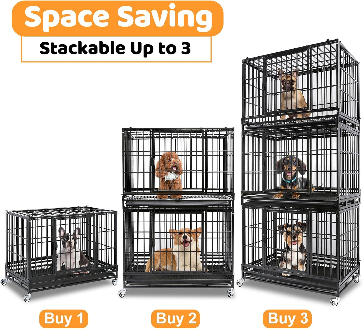 Homey Pet Taller 43" Heavy Duty Double Dog Crates with Divider & Dual Door | Drop Cage for Dogs with Lockable Wheels, Bowls, Removable Tray, Top Access, Ideal for Small to Medium & Large Dogs, Breeders