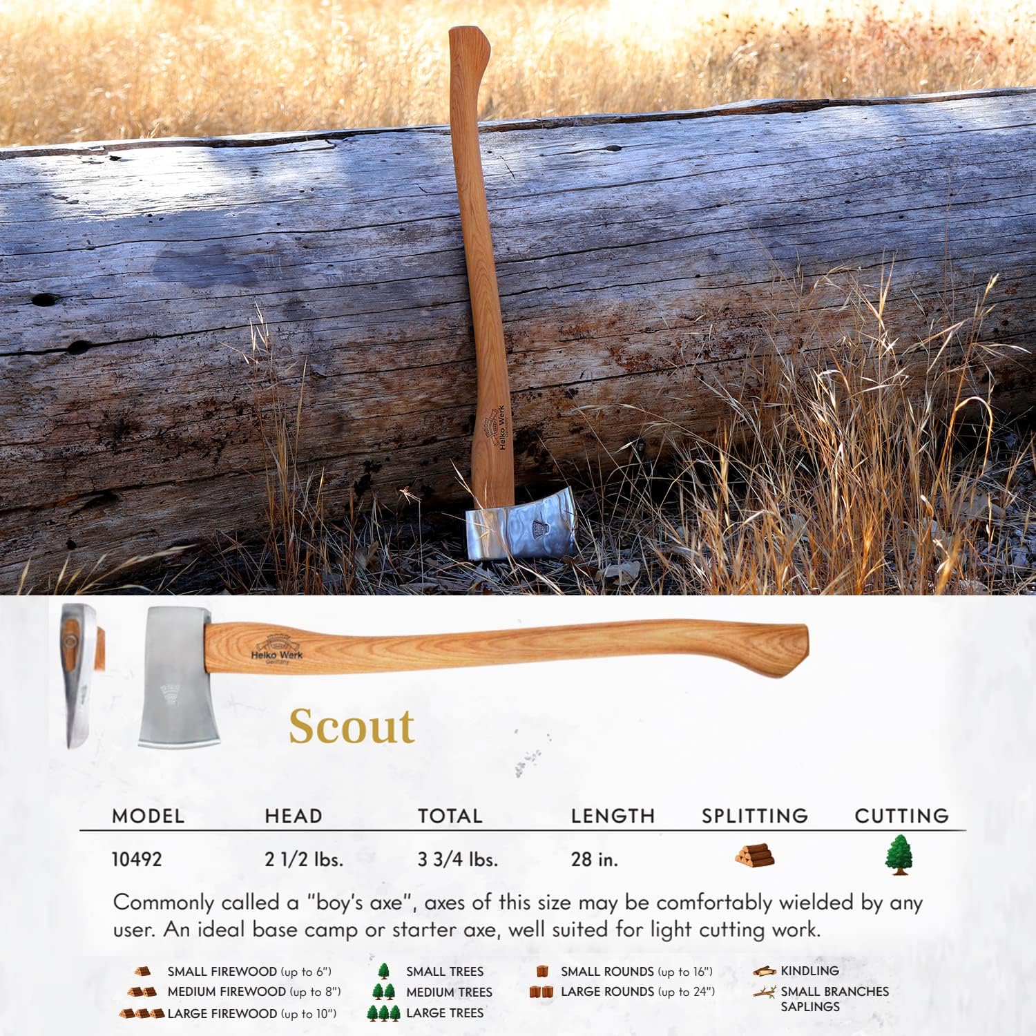 1844 Helko Werk Germany Classic Expedition Felling Axe (10497) | Made in Germany Large Felling Axe for Heavy Duty Felling Trees Cutting Wood and Timber Head 4.5lb, Handle 35 inches