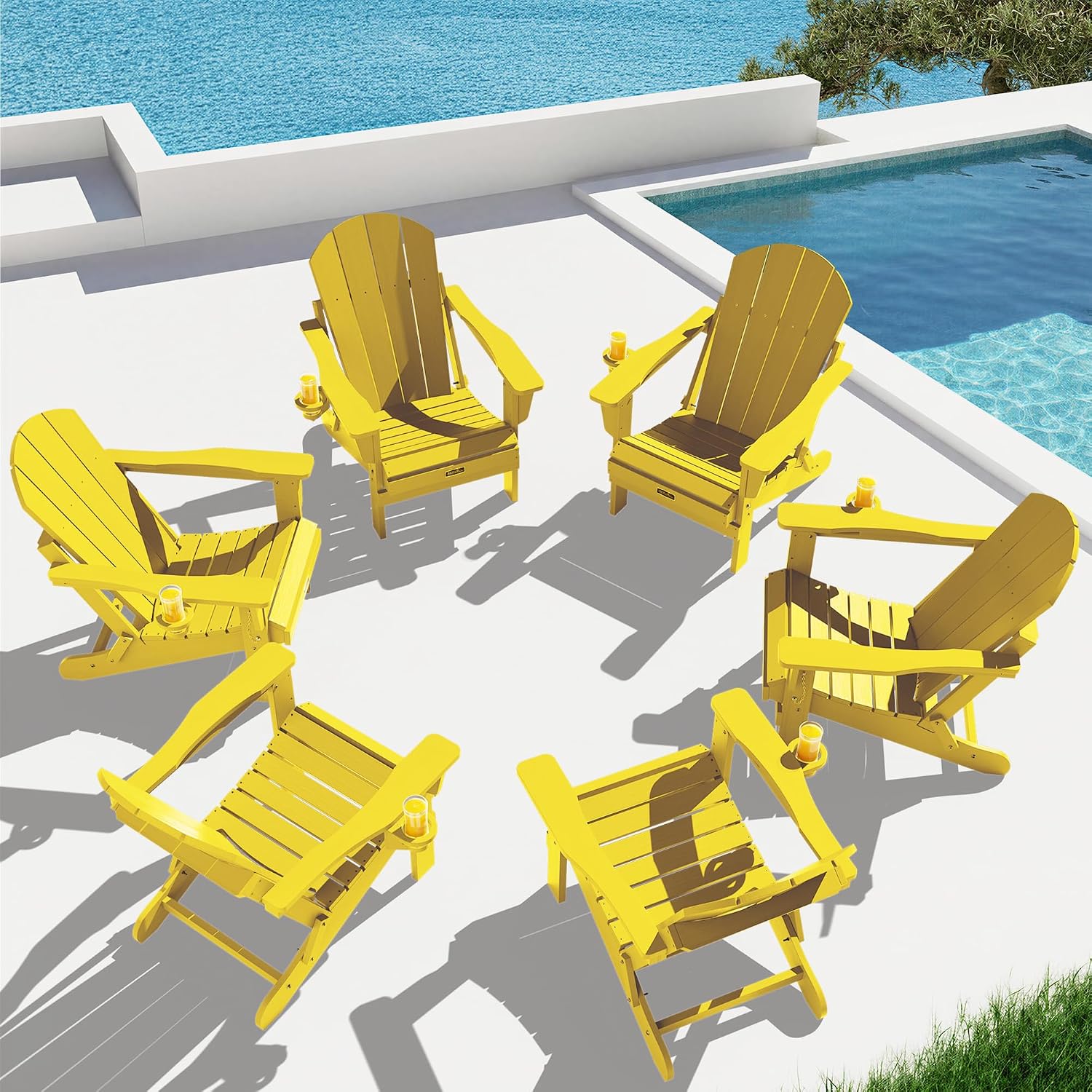 SERWALL Folding Adirondack Chairs with Cup Holder, Outdoor Fire Pit - Blue