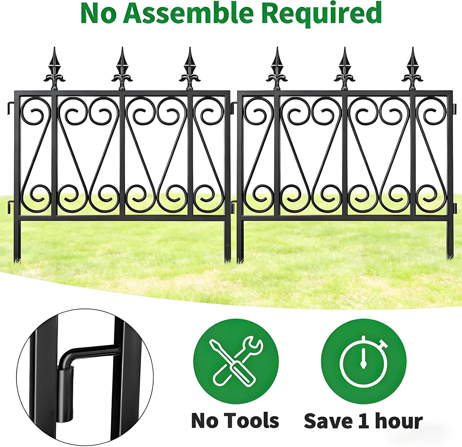 AMAGABELI GARDEN & HOME 5 Panels 32in(H)×10ft(L) Decorative Garden Fences and Borders for Dogs No Dig Rustproof Metal Fence Panels Garden Edging Border Animal Barrier Fencing for Flower Beds Black