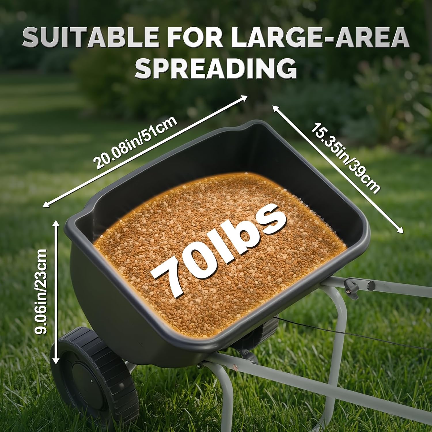 VINGLI 70lbs Fertilizer Spreader with 15 Adjustable Drop Rate, Pre-Assembled Walk-Behind Seed Spreader, with 9" Tire for Multi-Terrain, Broadcast Spreader for Lawn Care & Seed Spreading