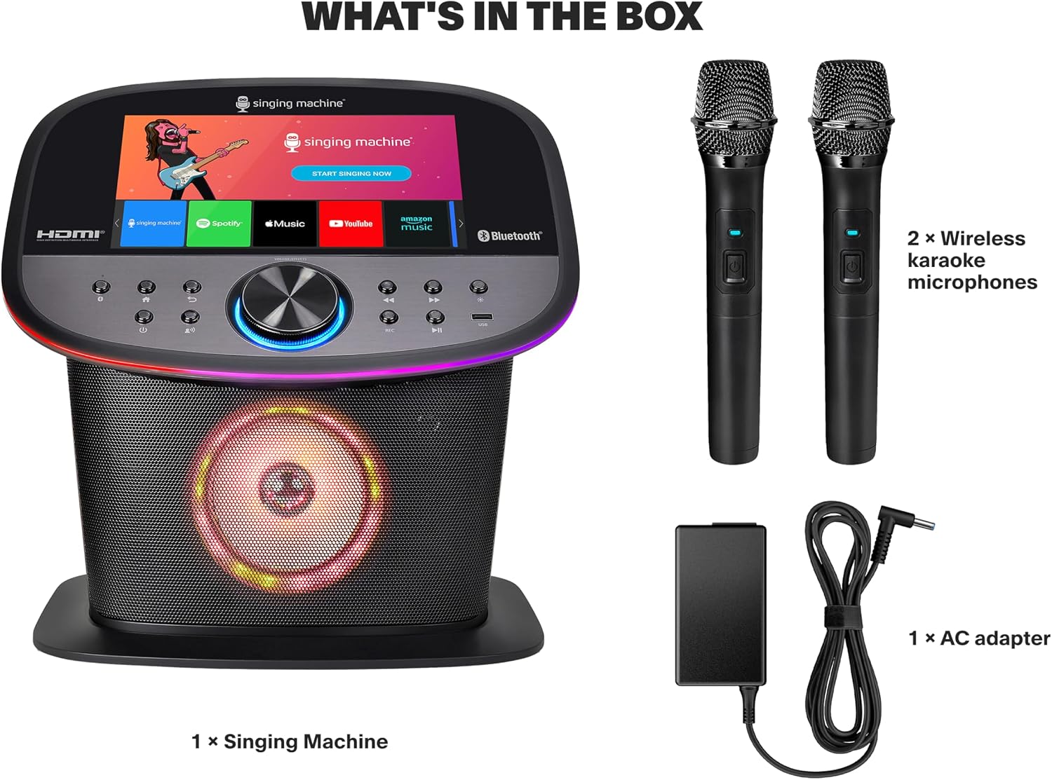 Singing Machine Karaoke Machine Screen, WiFi, Music Apps, 2 Microphones | All-in-One Karaoke Adults/Kids, Built-in Screen, 2 Wireless Mics, WiFi Enabled, App Compatible YouTube/Spotify, Home & Partie