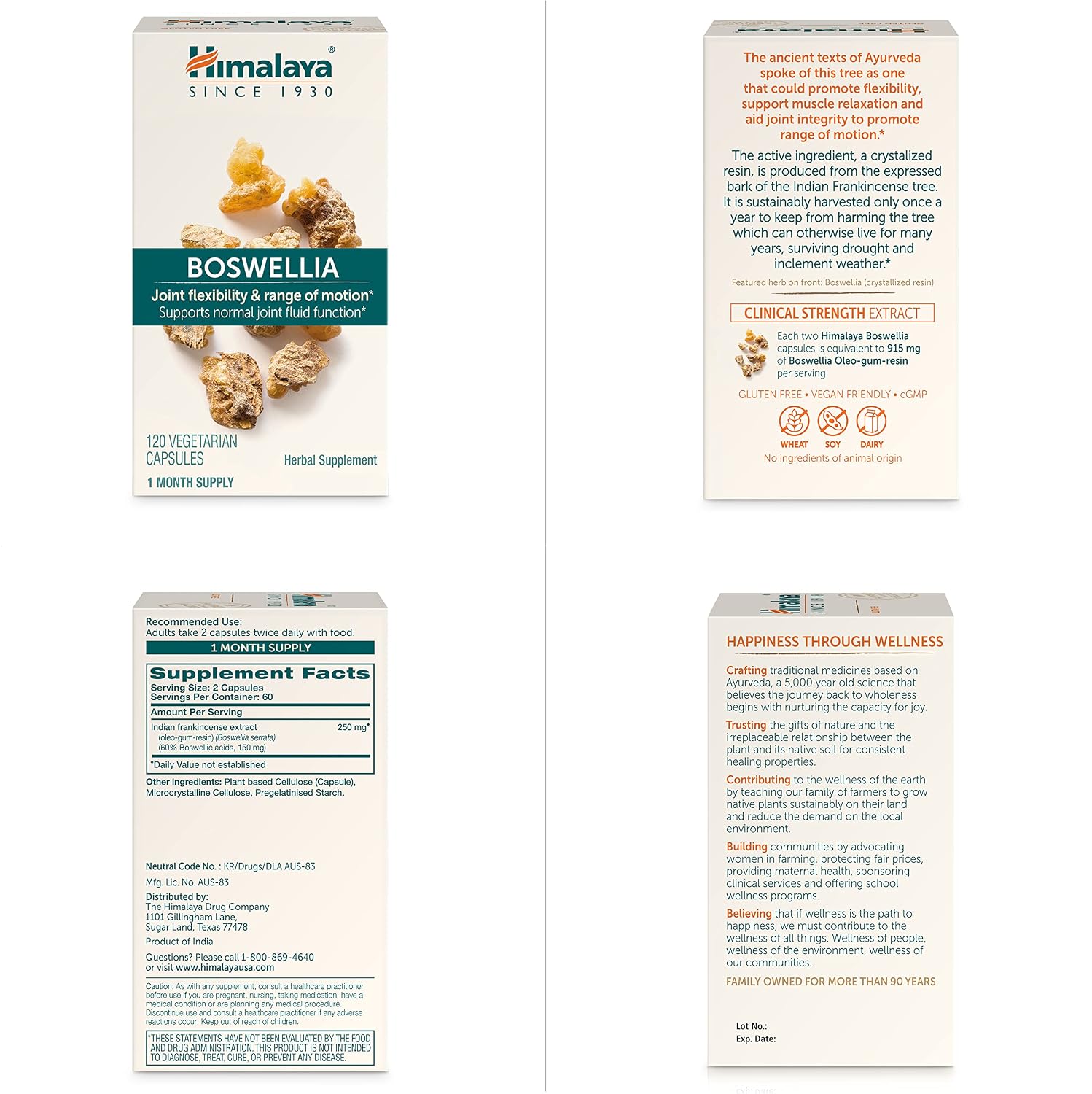 Himalaya Boswellia Extract Supplement for Joint Health, 250 mg,120 Capsules