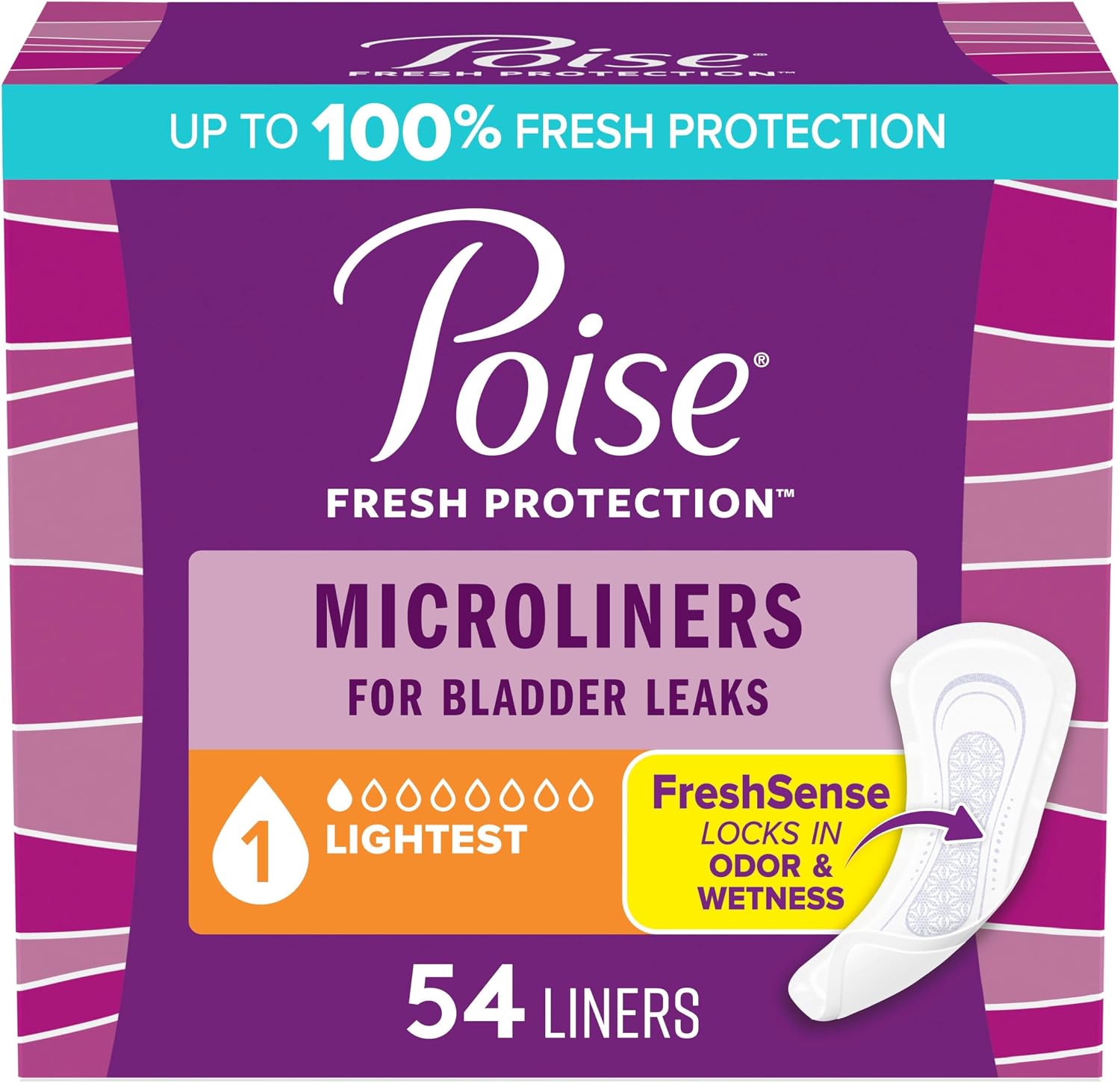 Poise Daily Liners, Incontinence Panty Liners for Bladder Leaks, 2 Drop Very Light Absorbency, Long Length, 264 Count of Pantiliners (6 Packs of 44), Packaging May Vary