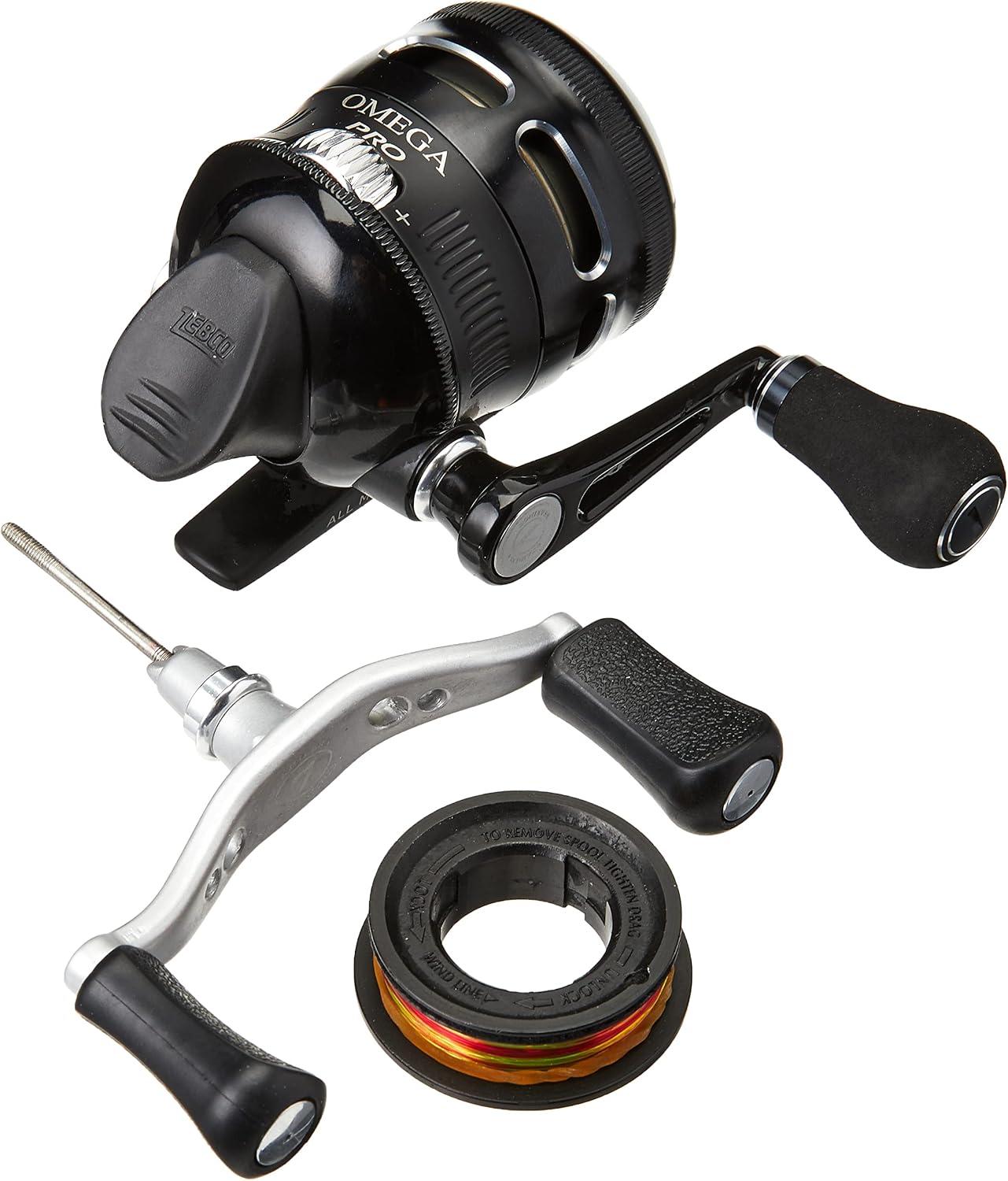 Zebco Omega Pro Spincast Fishing Reel, Dual Ceramic Pick-up Pins, Solid-Brass Pinion Gear, GlideLine ll Line Retrieval System, Pre-Spooled