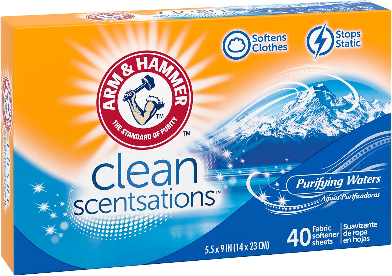 ARM & HAMMER Fabric Softener Sheets, 40 sheets, Purifying Waters