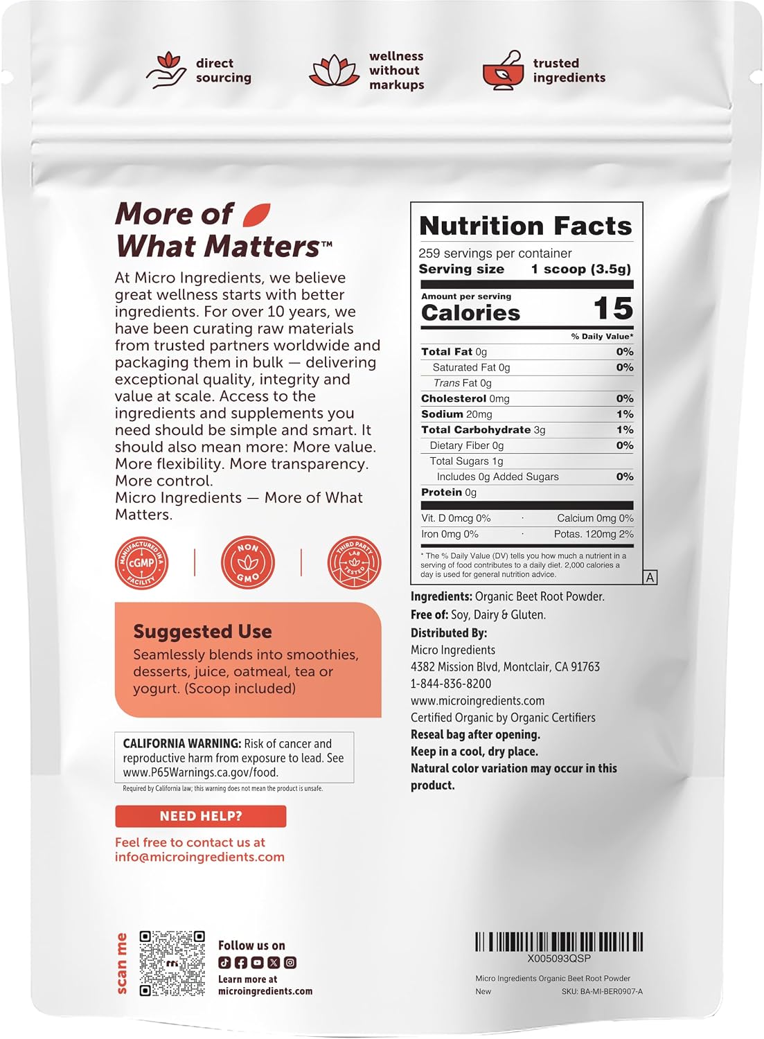 Micro Ingredients Organic Beet Root Powder, 4 Pounds | Nitric Oxide Supplement for Men & Women | Water Soluble, Highly Concentrated Raw Beet Supplement | Superfood Drink Mix | Non-GMO, Plant Based