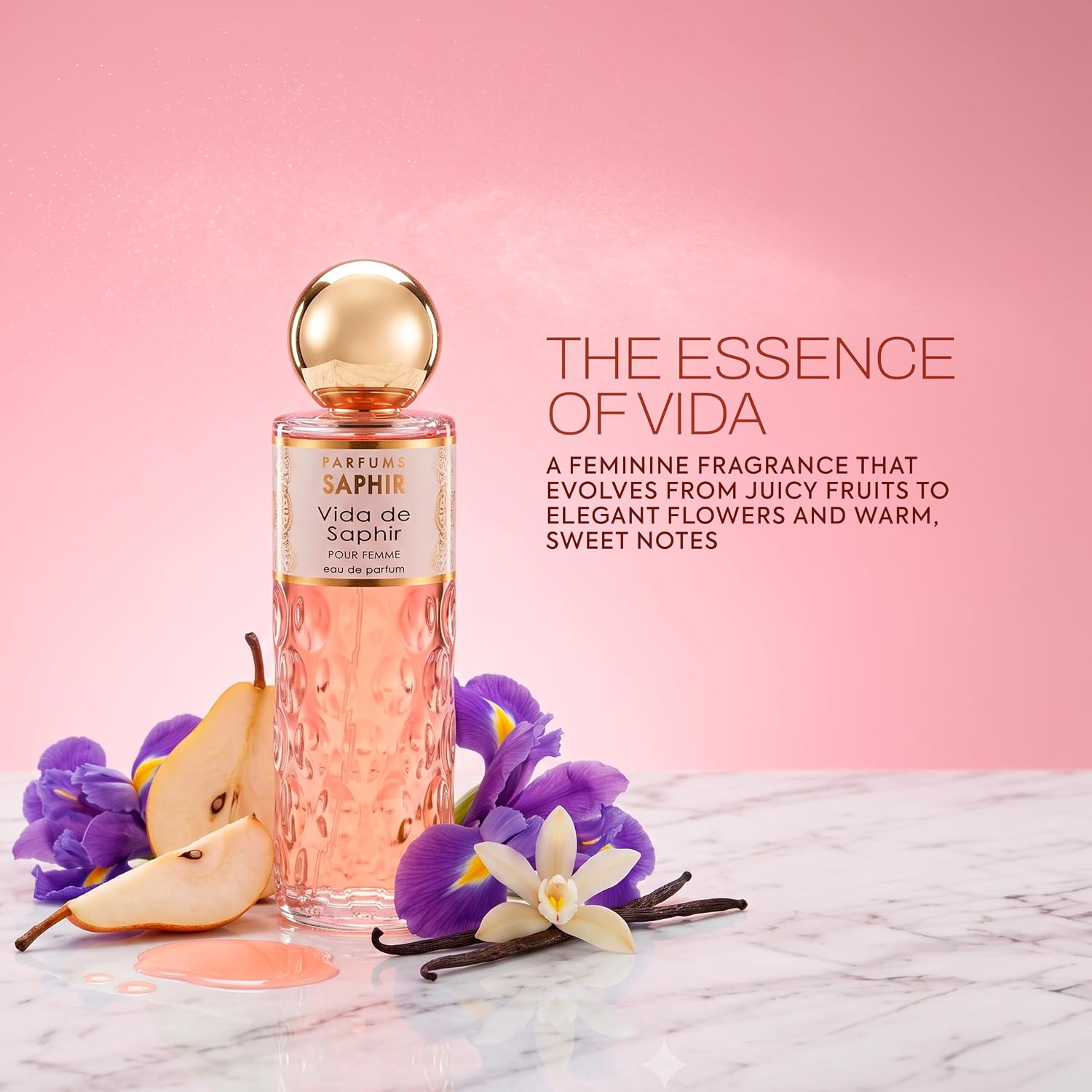 PARFUMS SAPHIR Vida Eau de Parfum, Spray Vanilla Perfume for Women 200ml | Sweet Floral Gourmand, Blackcurrant Pear Jasmine Praline & Vanilla