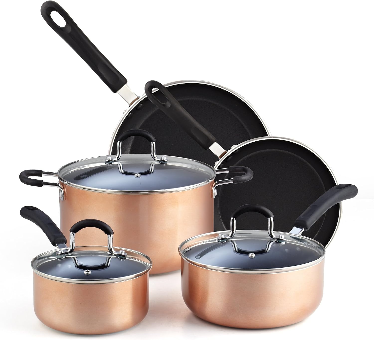 Cook N Home 8-Piece Nonstick Pot and Pan Set with Lid Induction Compatible | Cookware Set Includes Saucepan with Lid, Stockpot with Lid, Frying Pan, Kitchenware set Non Stick, Black