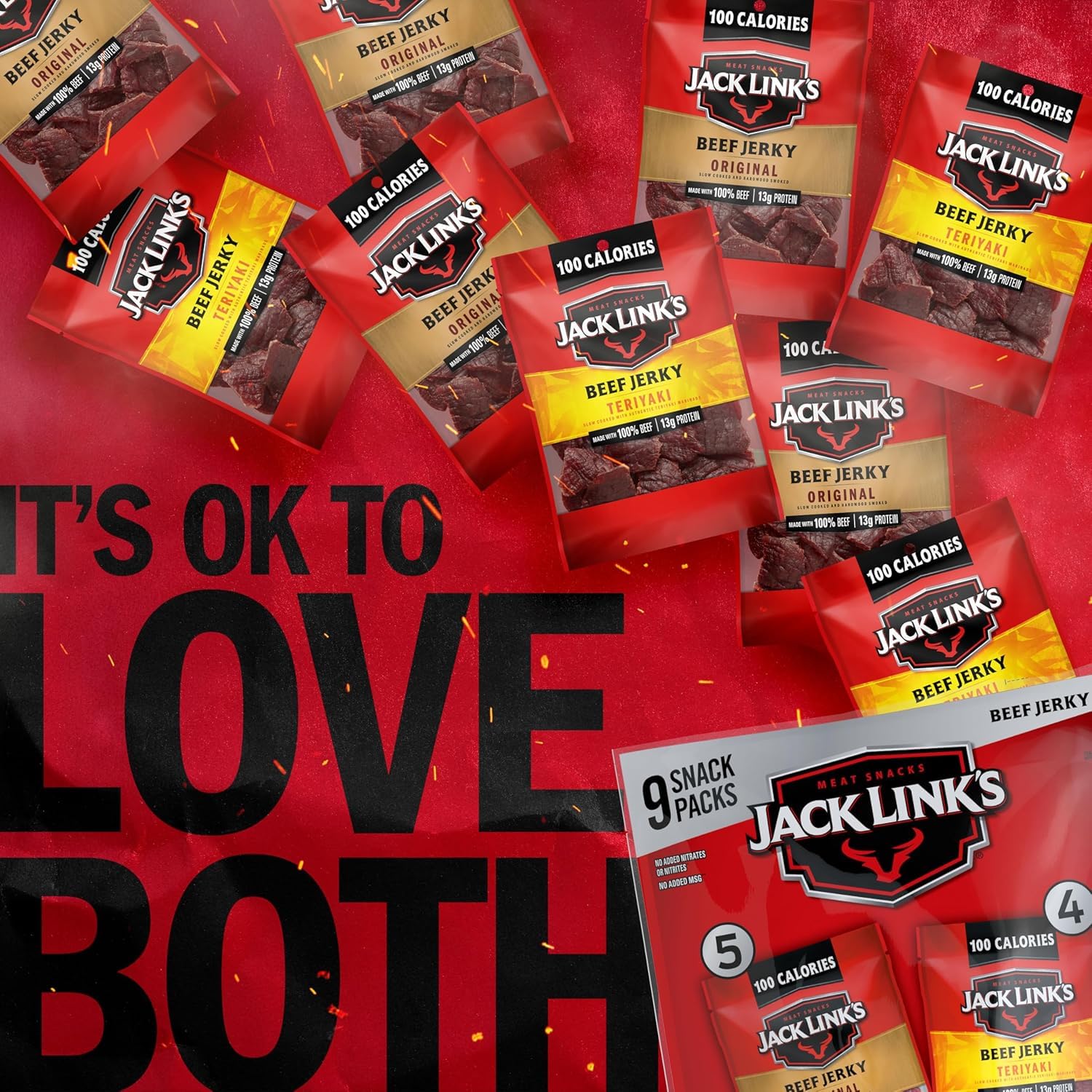 Jack Link's Beef Jerky Variety Pack - Original and Teriyaki - (9 Pack) 1.25 oz Bag - Ready to Eat Protein Snacks - 13g Protein per Serving - Made with 100% Real Beef | Bag - Ready to Eat Protein Snacks - 13g Protein per Serving - Made with 100% Real Beef