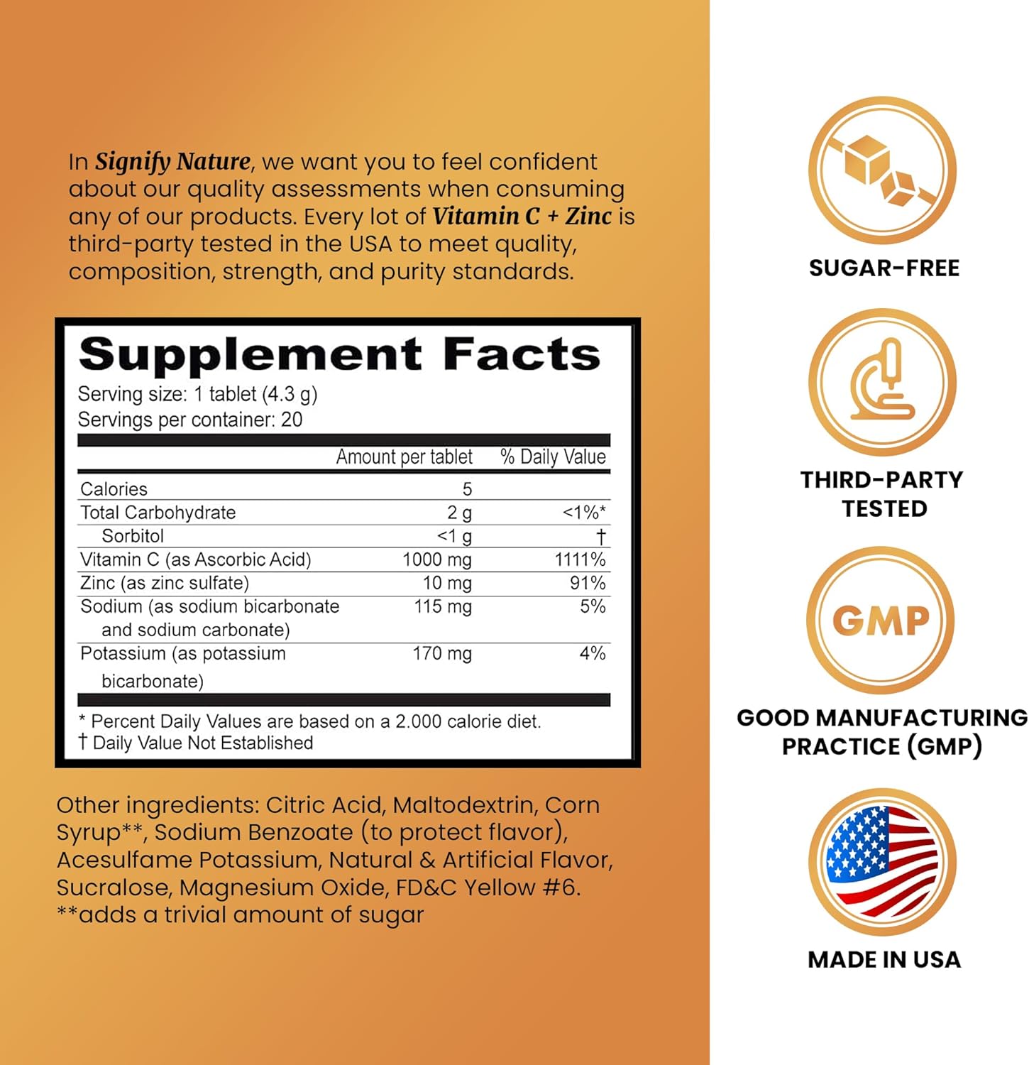 SIGNIFY NATURE Vitamin C 1000mg Effervescent Tablets with Zinc, 40CT