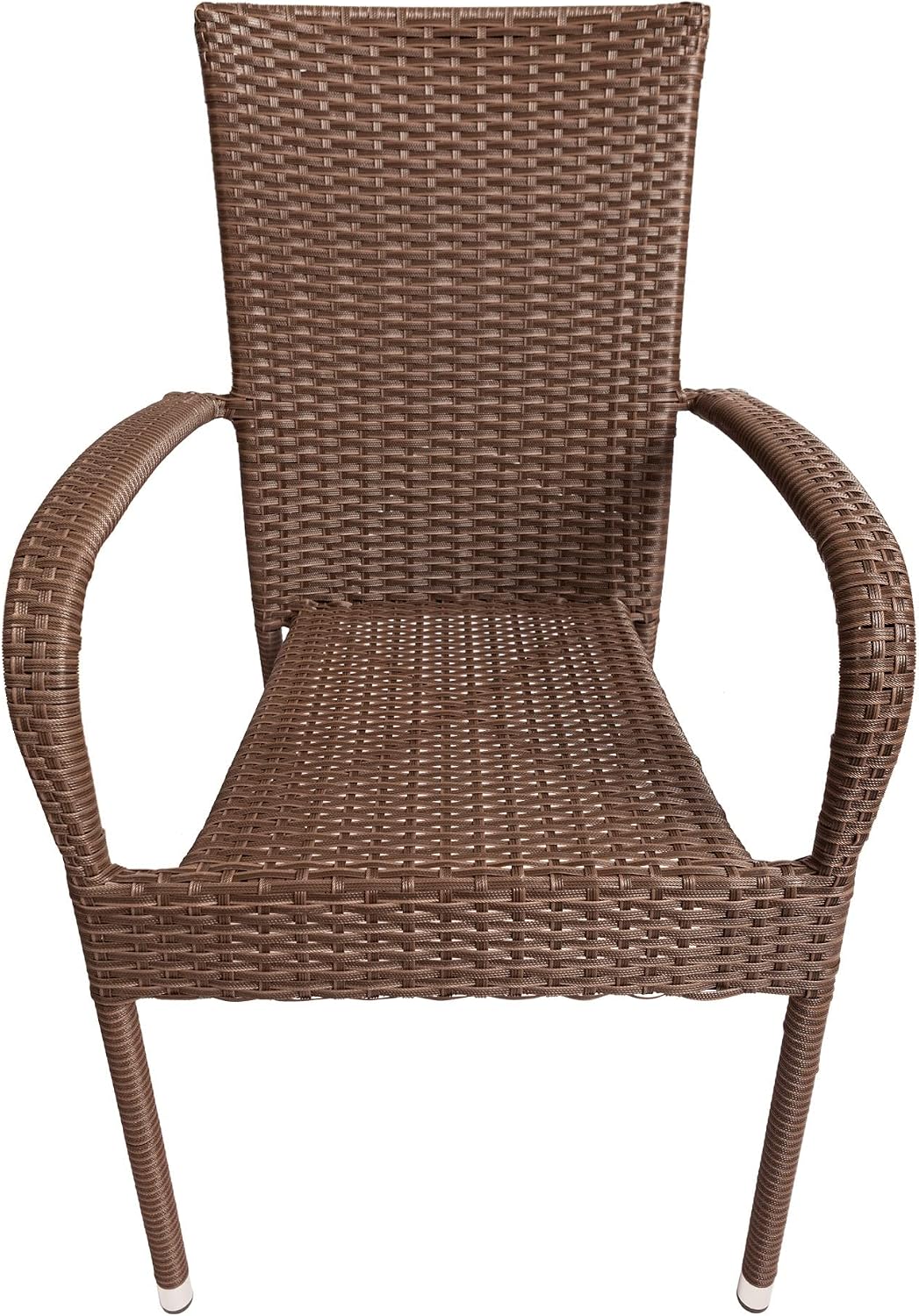 Patio Sense 62664 Morgan Outdoor Wicker Stacking Chairs, Mocha, Set of 4 | Handwoven All-Weather Wicker, Powder-Coated Steel Frame, No Assembly