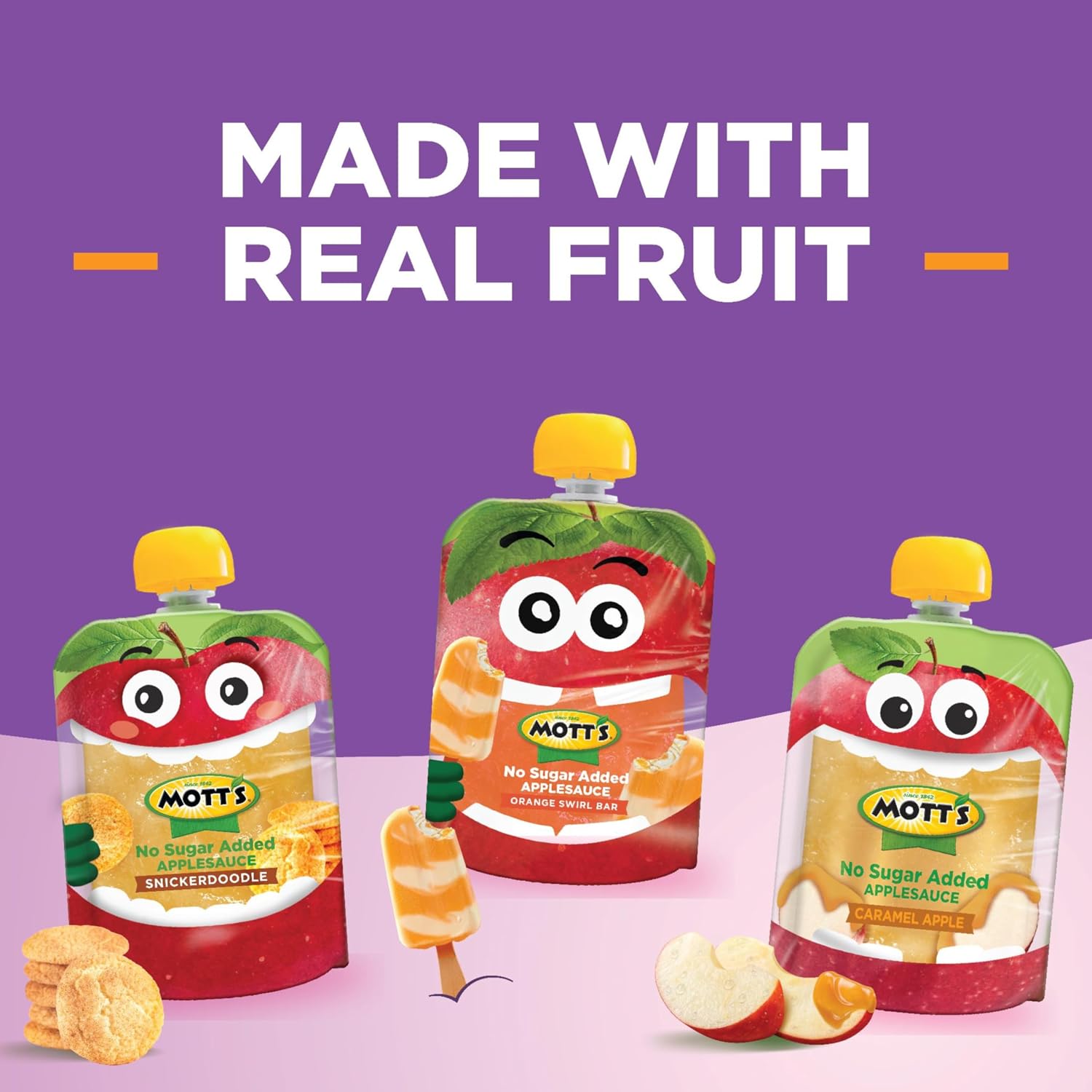 Mott's No Sugar Added Applesauce, 3.2 Oz Clear Pouches, 48 Count (4 Packs Of 12), Good Source Of Vitamin C, No Artificial Flavors