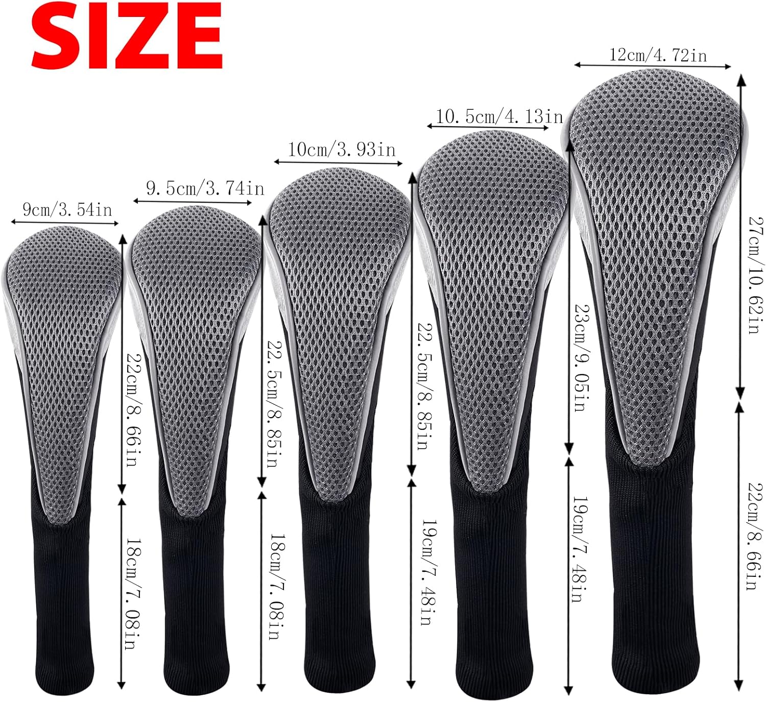 Andux 5pcs/Set Mesh Golf Wood Club Head Covers Long Neck