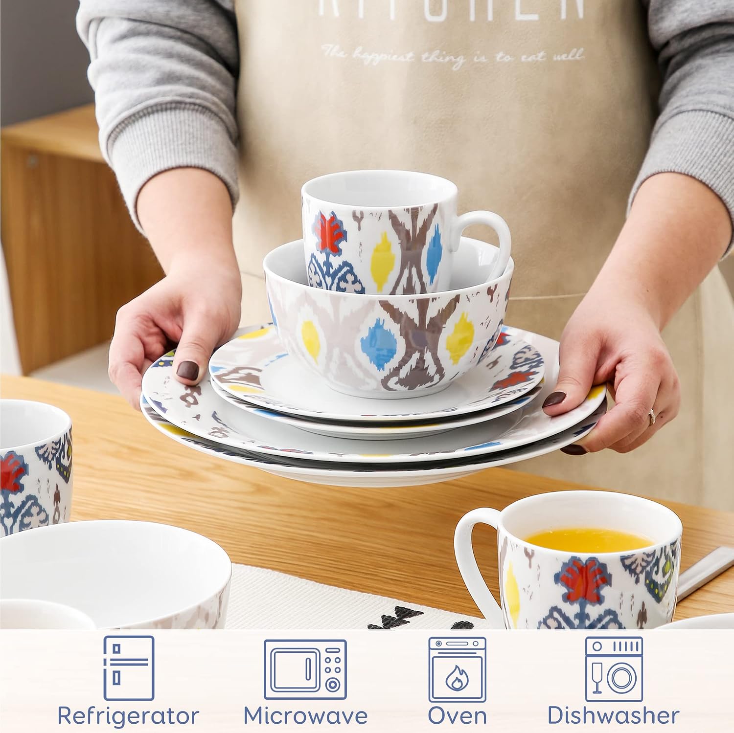 VEWEET 30 PCS Ceramic Dinnerware Sets for 6, Pink Floral Dish Set, ANNIE | Porcelain Dinner Set Including Dessert Plates, Soup Plates, Dinner Plates, Cups & Saucers, Microwave & Dishwasher Safe