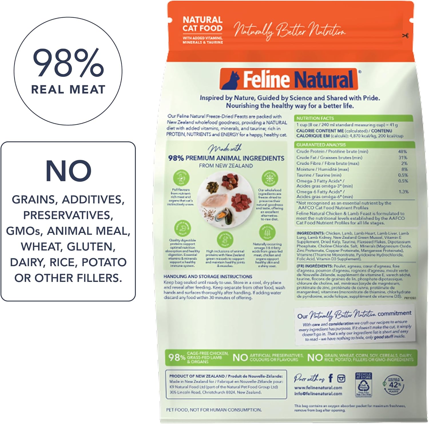 Feline Natural - High Protein Freeze Dried Dry Cat Food with 98% Meat
