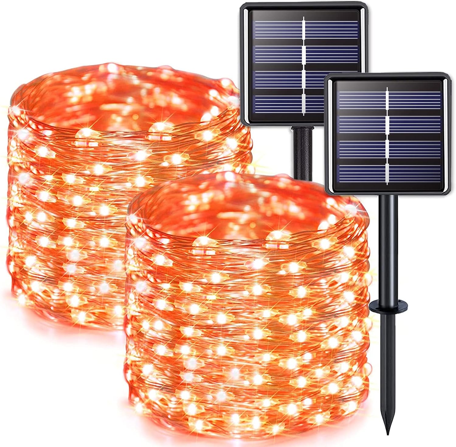 JMEXSUSS 2 Pack Solar String Lights Outdoor Total 66FT 200LED Fairy Lights | Outdoor Waterproof, 8 Modes Solar Christmas Lights for Outside Garden Tree Patio Yard Wedding Christmas Decorations, White