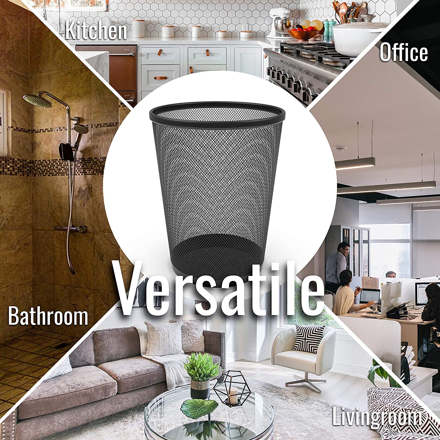 Zuvo Waste Basket | Metal Wire Mesh Bin | Pack of 2 | Lightweight & Stylish | Ideal Trash Can for Home & Office Waste | 4 Gallon (Black)
