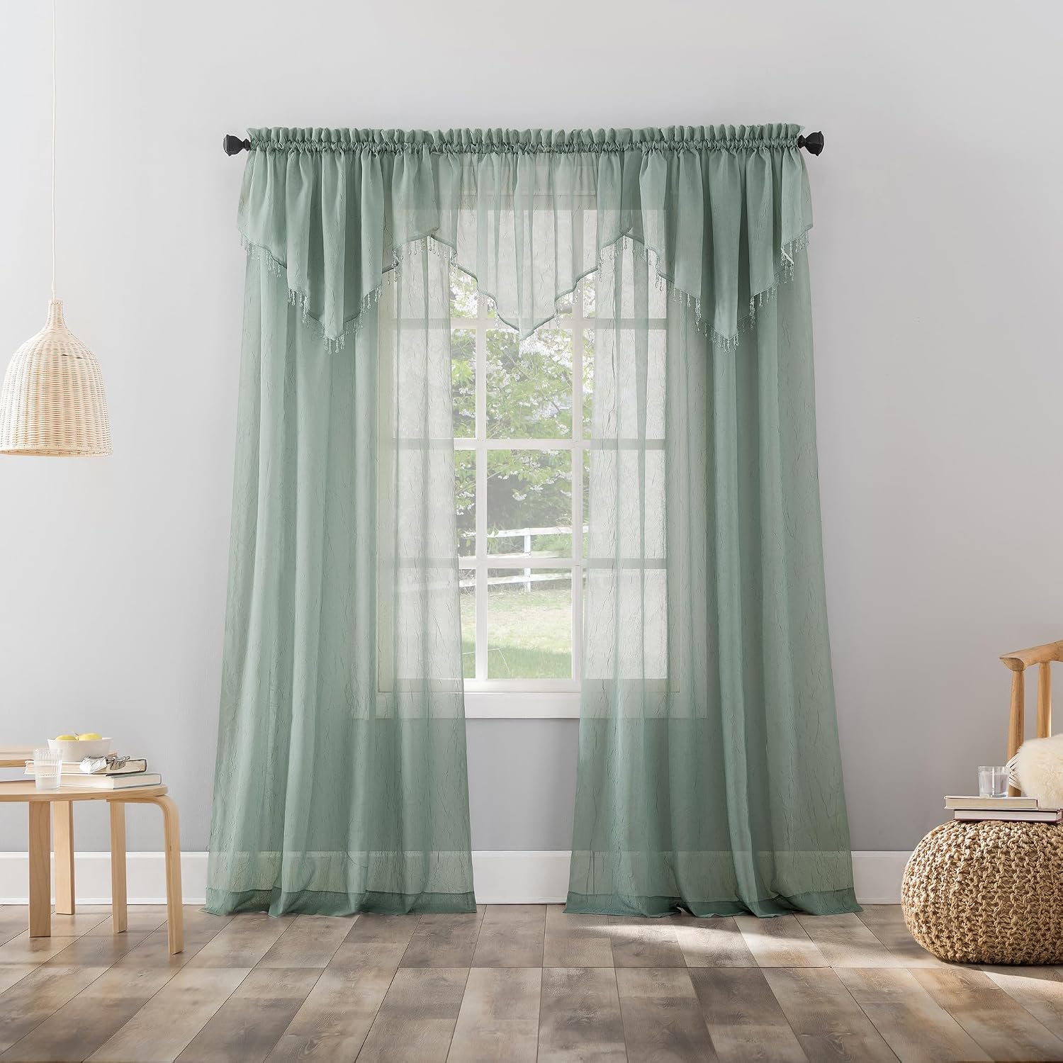 No. 918 Erica Crushed Sheer Voile Rod Pocket Curtain Panel, 51" x 108", Eggshell Off-White