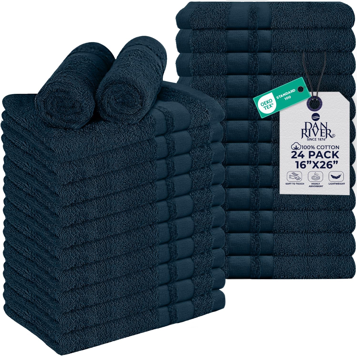 DAN RIVER 100% Cotton Salon Towels Set – 16x26 inches, Pack of 24, Highly Absorbent and Quick-Dry Towels for Hand, Salon, Spa, Beauty