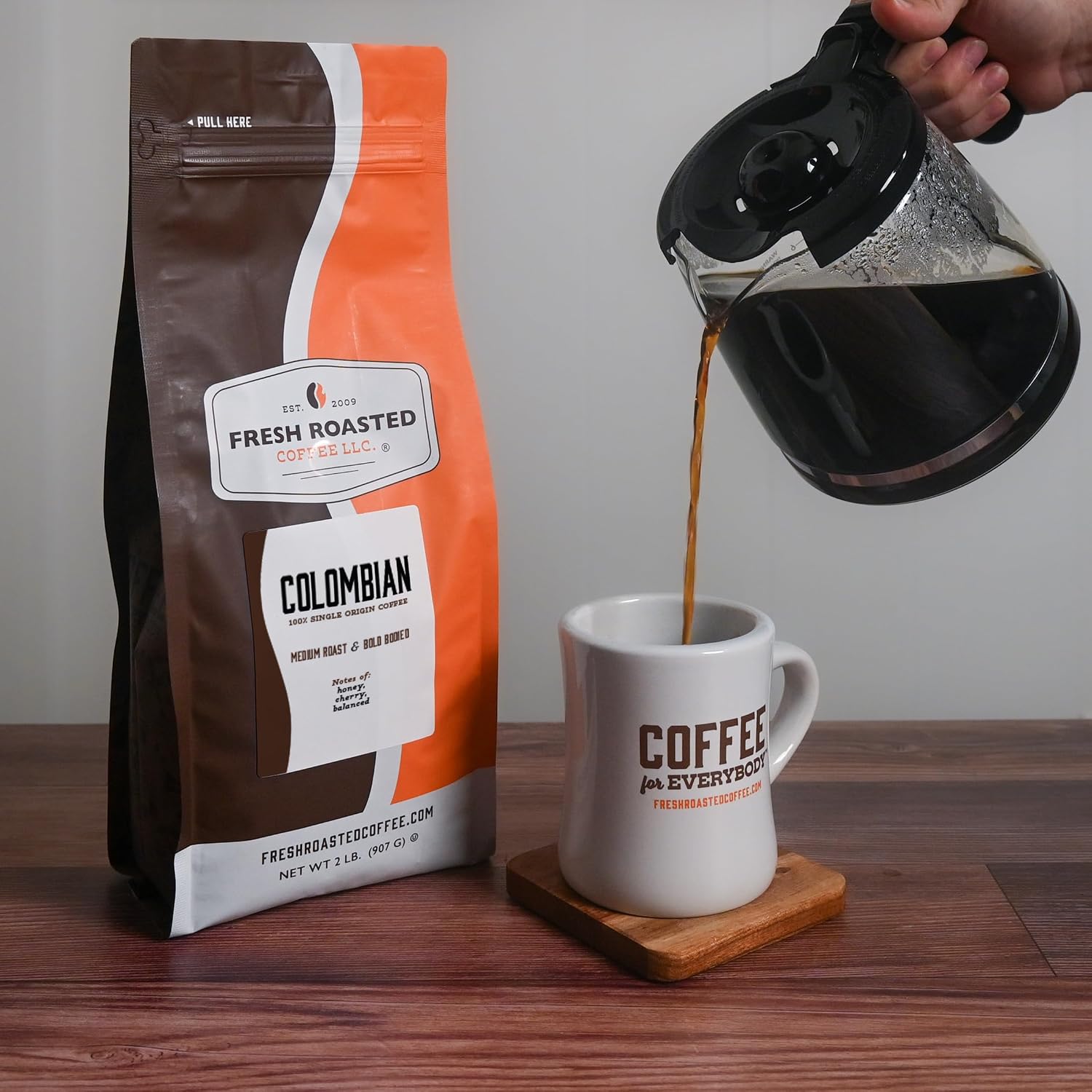 Fresh Roasted Coffee, Dark Brazil Whole Bean Coffee, Med-Dark Roast, Kosher, 5 lb (80 oz)