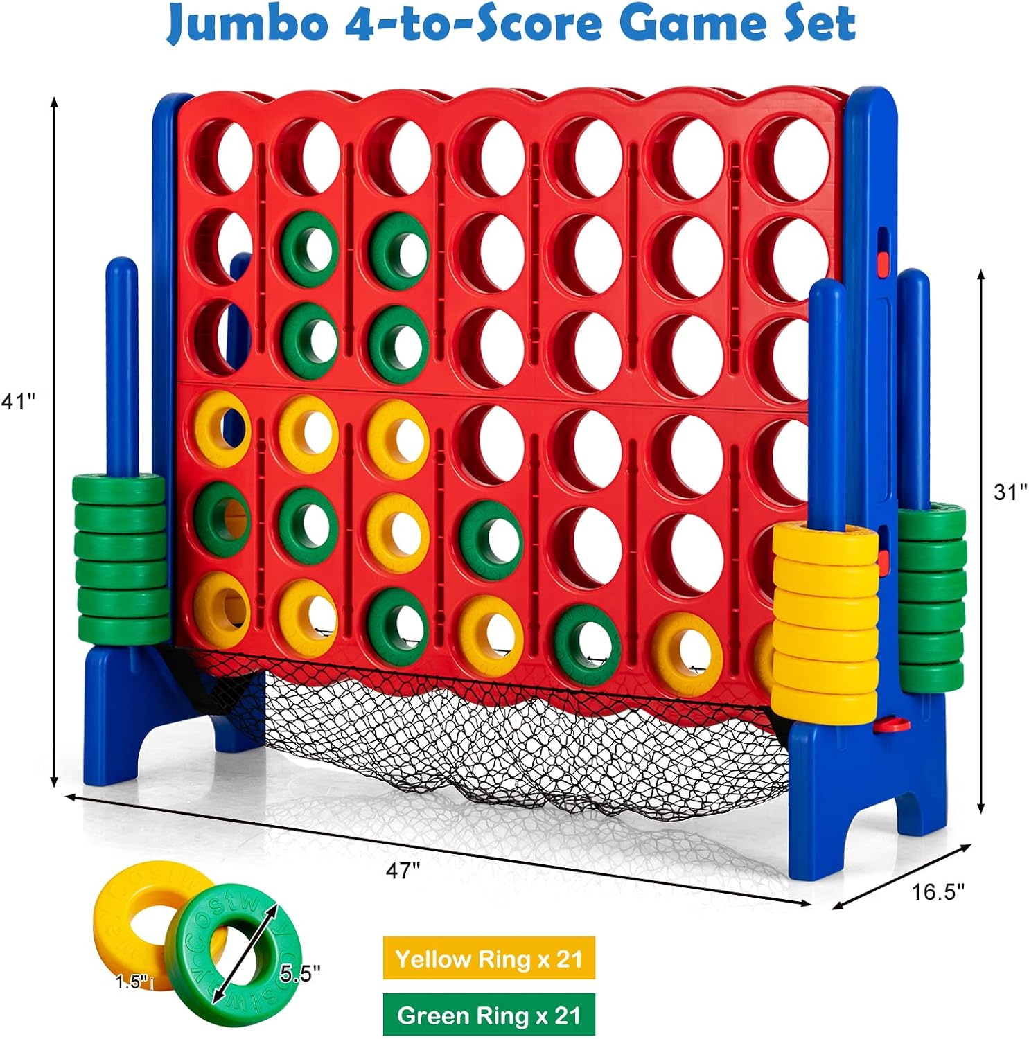Costzon Giant 4-in-A-Row, Jumbo 4-to-Score Giant Game Set for Kids & Adults, Indoor Outdoor Yard Connect Game