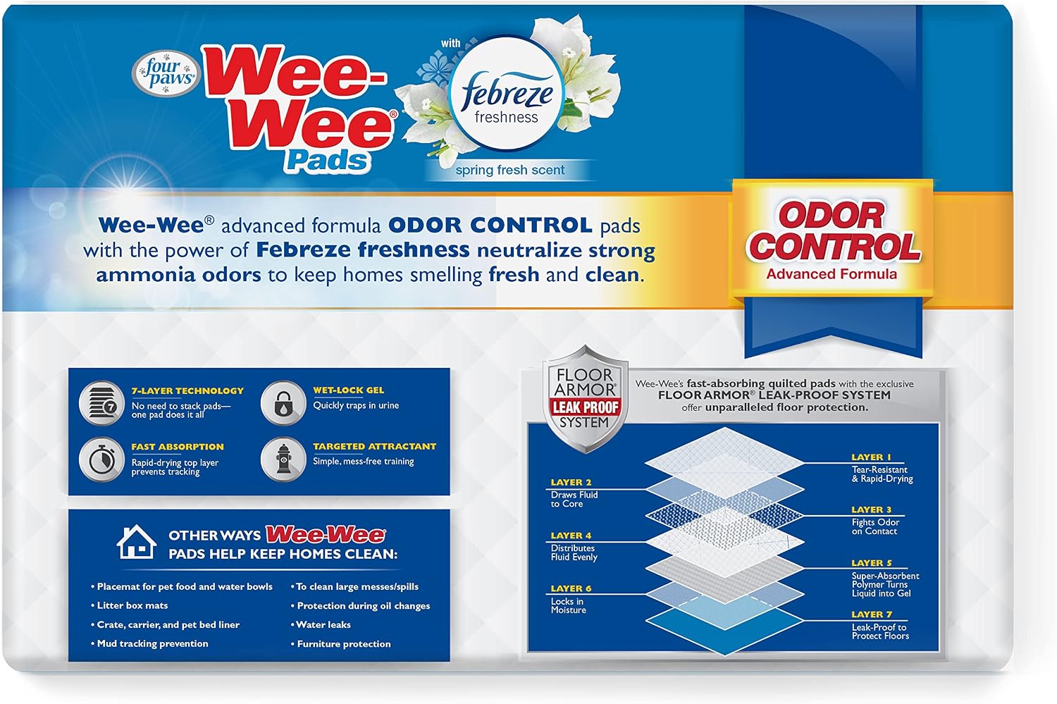 Four Paws Wee-Wee Odor Control Dog Pee Pads with Febreze Freshness