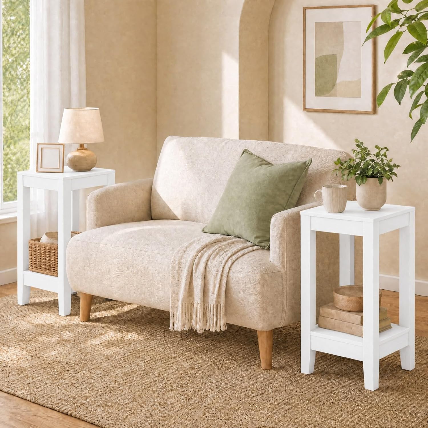 Giantex 2-Tier End Table Nightstand, Bedside Sofa Table for Living Room Bedroom, Narrow Telephone Table with Shelf and Legs for Small Spaces, Espresso