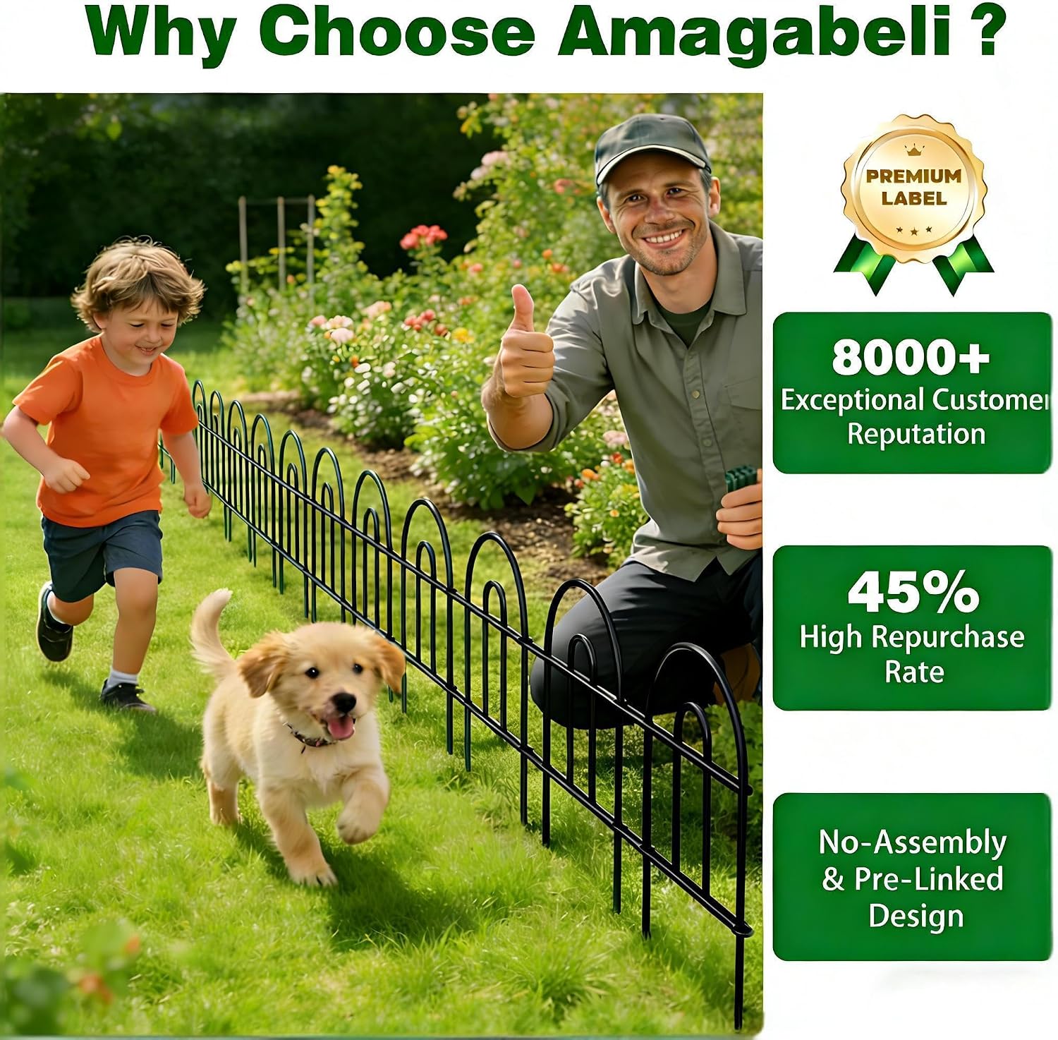 AMAGABELI 10 Panels 17in(H)×10ft(L) Decorative Garden Fences and Borders for Dogs No Dig Rustproof Metal Fence Panels Garden Edging Border Animal Barrier Fencing for Flower Beds Yard Patio Decor Black