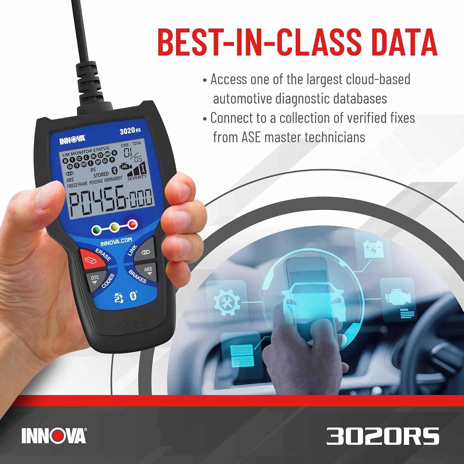 INNOVA 3020RS Fast & Easy-to-Use Check Engine Code Reader, OBD2 Scan tool for ABS Clear with Fix & Part Recommendations, Maintenance Schedules