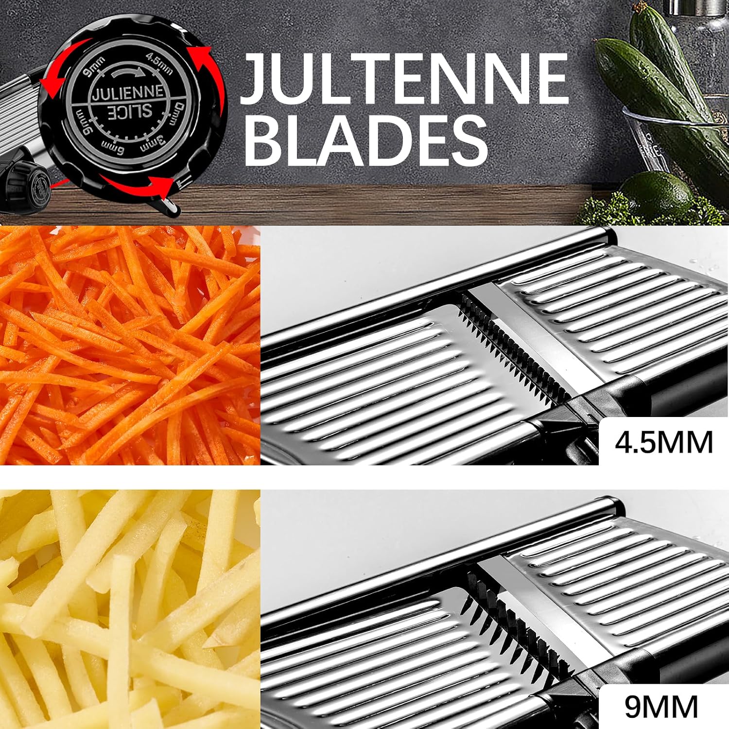 VEKAYA Mandoline Slicer, Mandoline Slicer for Kitchen, Adjustable Mandolin, Stainless Steel Mandoline, Vegetable Slicer, Potato, Onion, Cucumber