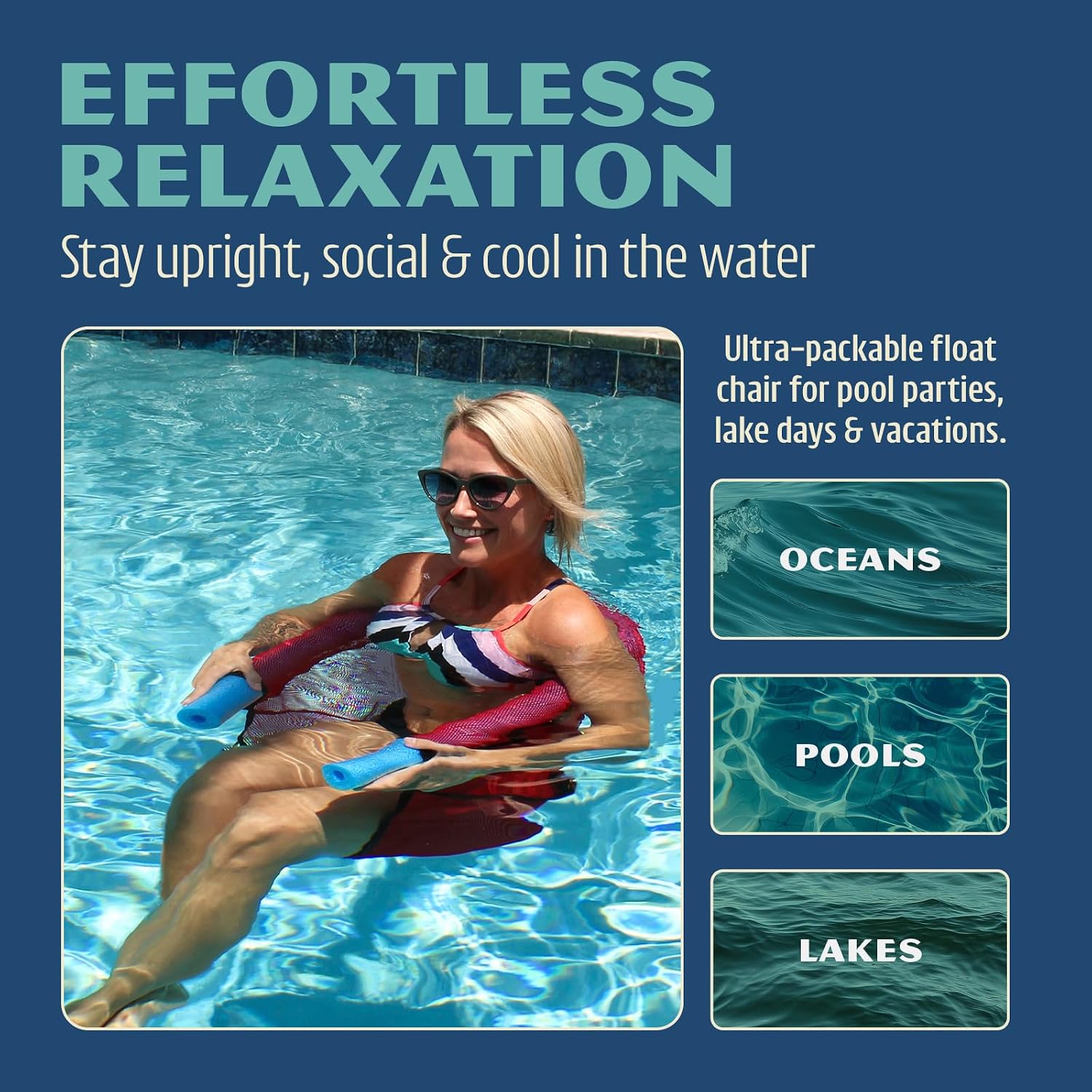 Floating Pool Chair for Adults & Kids – Mesh U-Shaped Noodle Seat for Swimming and Relaxing