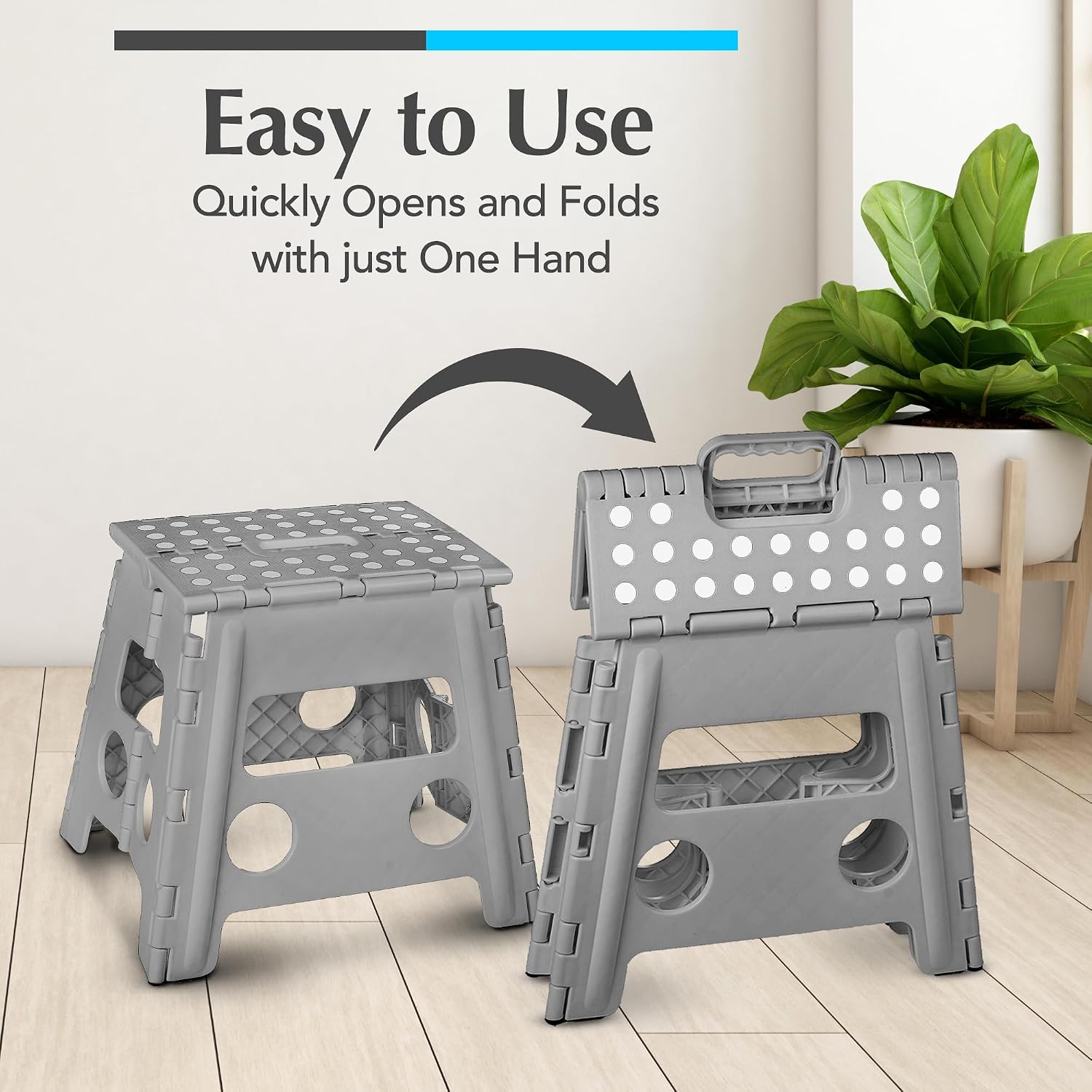 Handy Laundry Folding Step Stool 9 Inch, Black, Non-Slip Holds 300 lbs | 9 Inch, Black, Foldable Collapsible Step Stool, Non-Slip, Holds 300 lbs, Kitchen Bathroom Bedroom, Adults