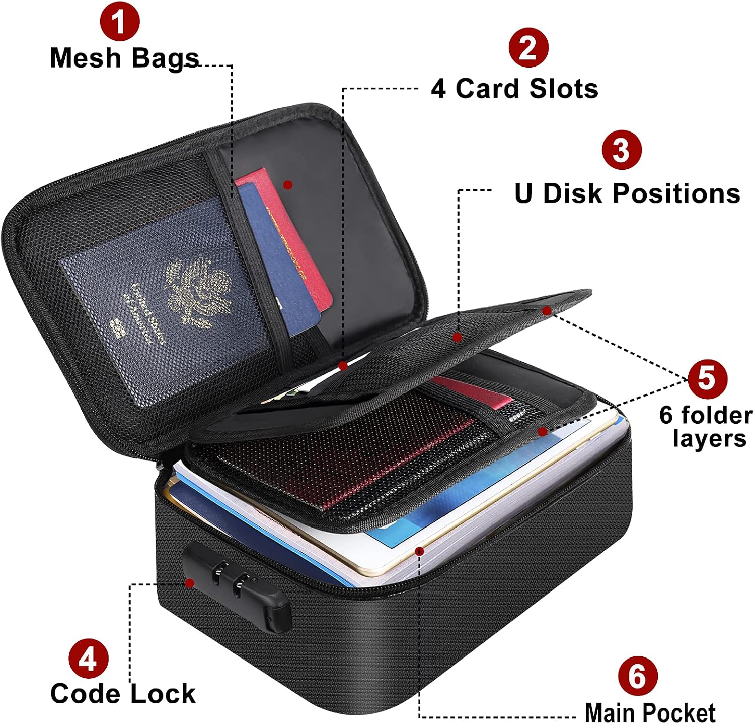 ENGPOW Small Fireproof Bag with Lock,Money Organizer Case,9”x 5.3”x 3.7”