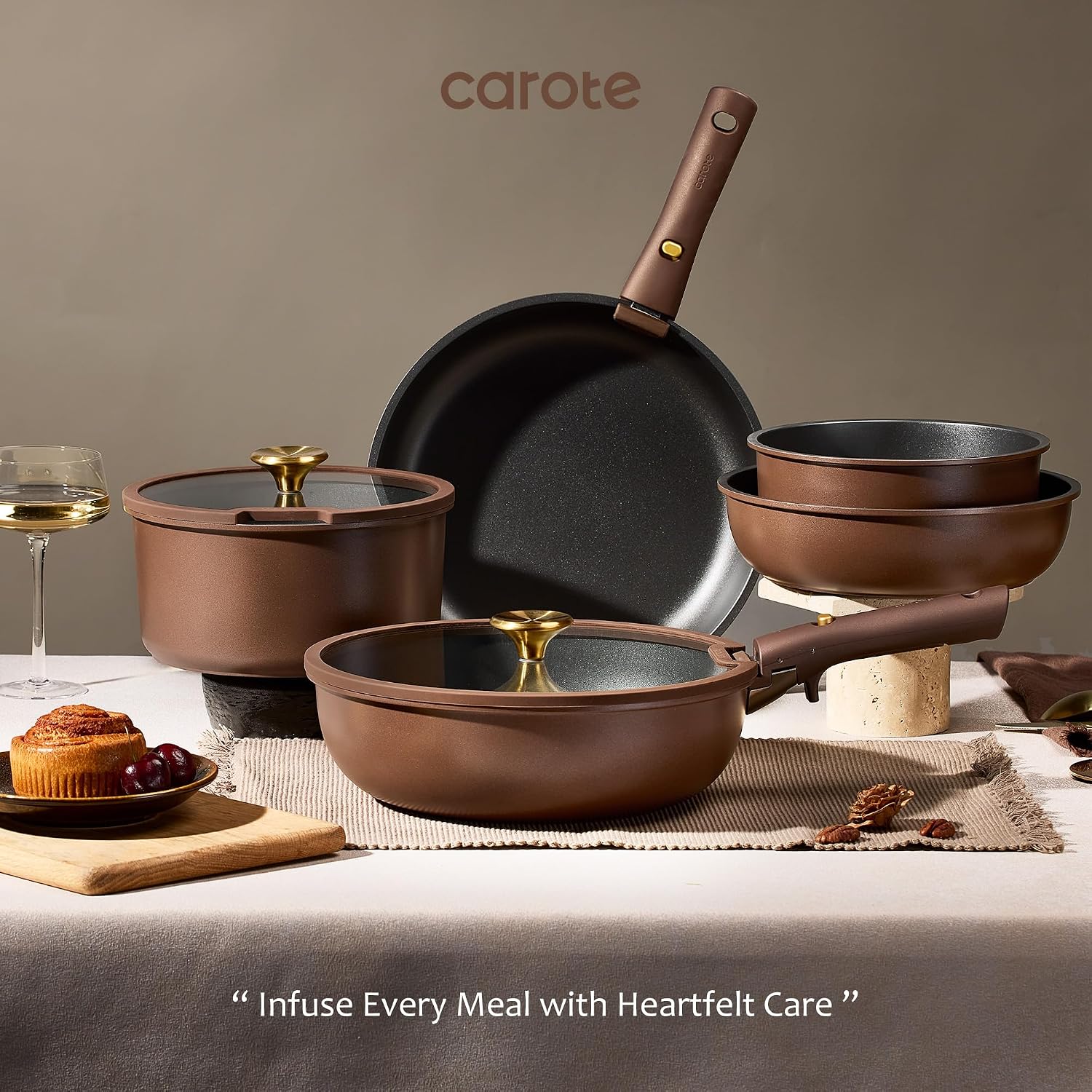 CAROTE 21pcs Pots and Pans Set, Nonstick Cookware Set Detachable Handle, Induction Kitchen Cookware Sets Non Stick with Removable Handle