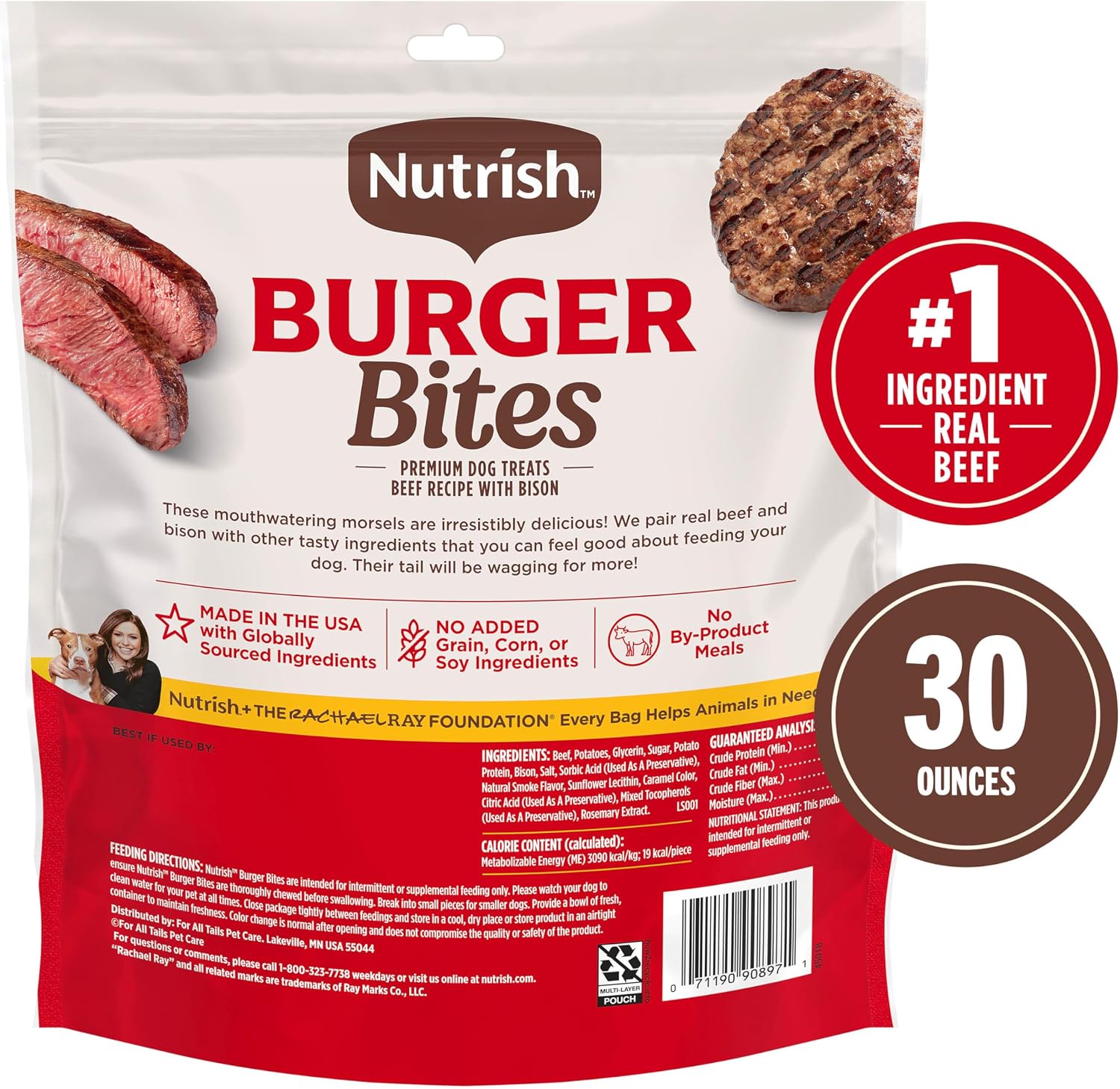 Nutrish Burger Bites Dog Treats, Beef Recipe, 12 oz. Pouch (Rachael Ray)