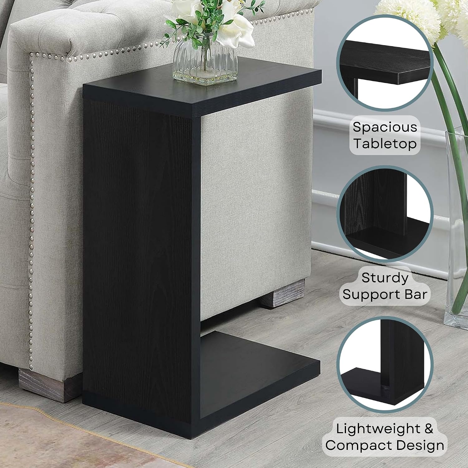 Convenience Concepts Northfield Admiral C Shaped End Table 18" - Contemporary Modern C Shaped Side Table