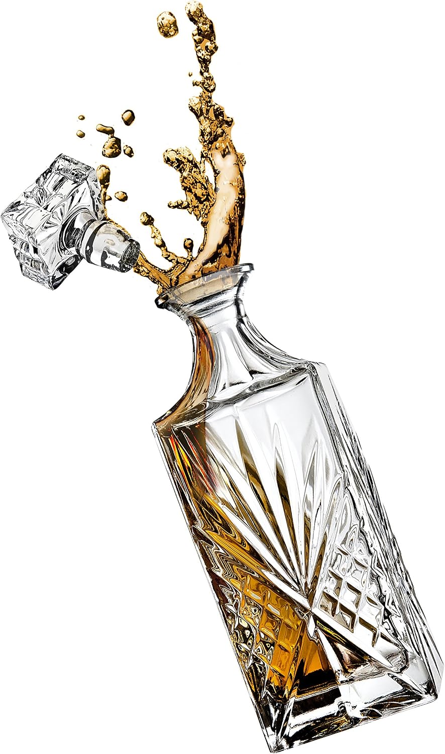 Crystal Whiskey Decanter, Lead-Free Barware Gift for Men, Scotch Bourbon Liquor, Irish Cut, 750ml