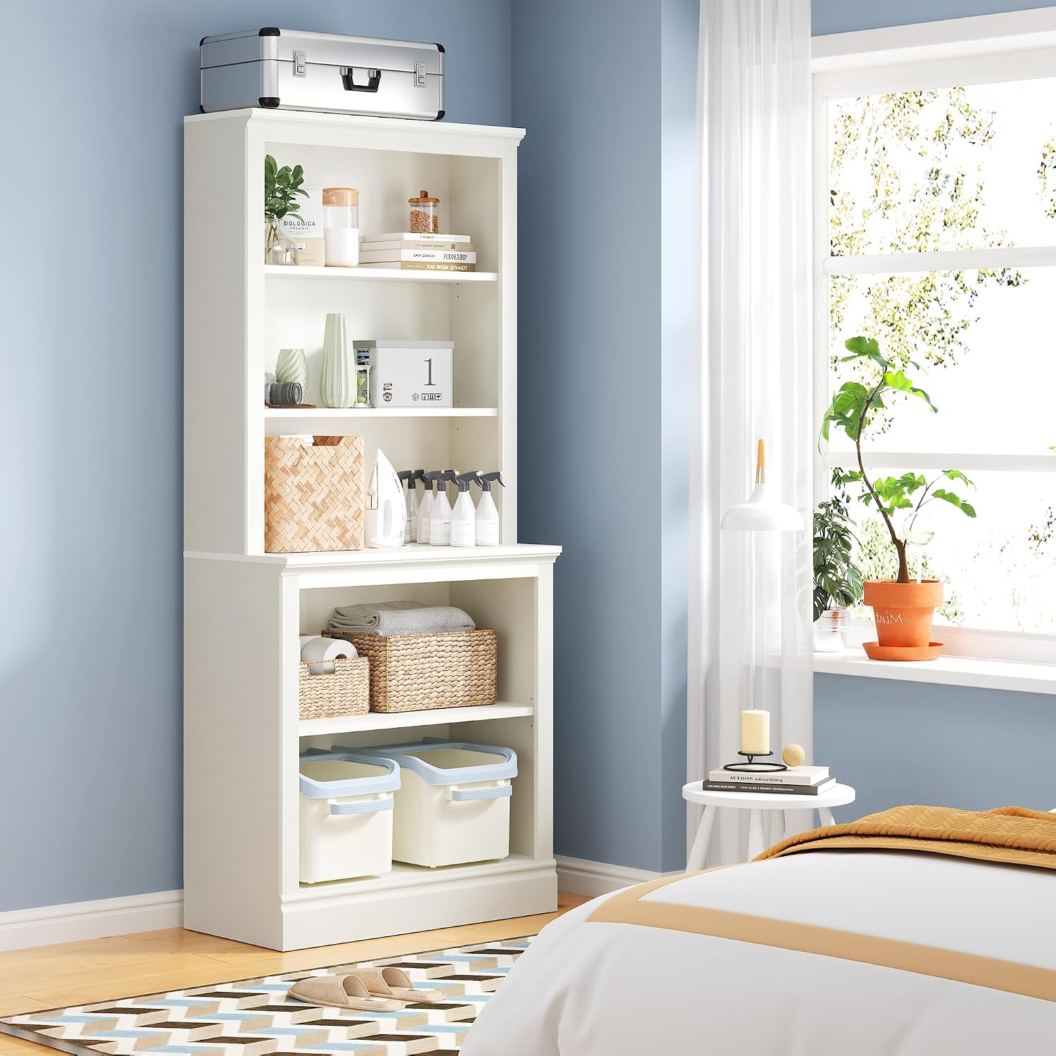 Bevfint 72" Tall Bookcase, White Large Floor Standing Bookshelf for Hallway | 5 Tier Shelves Open Storage Organizer with Anti Tipping Device, Book Case for Living Room Kitchen Home Office Bedroom