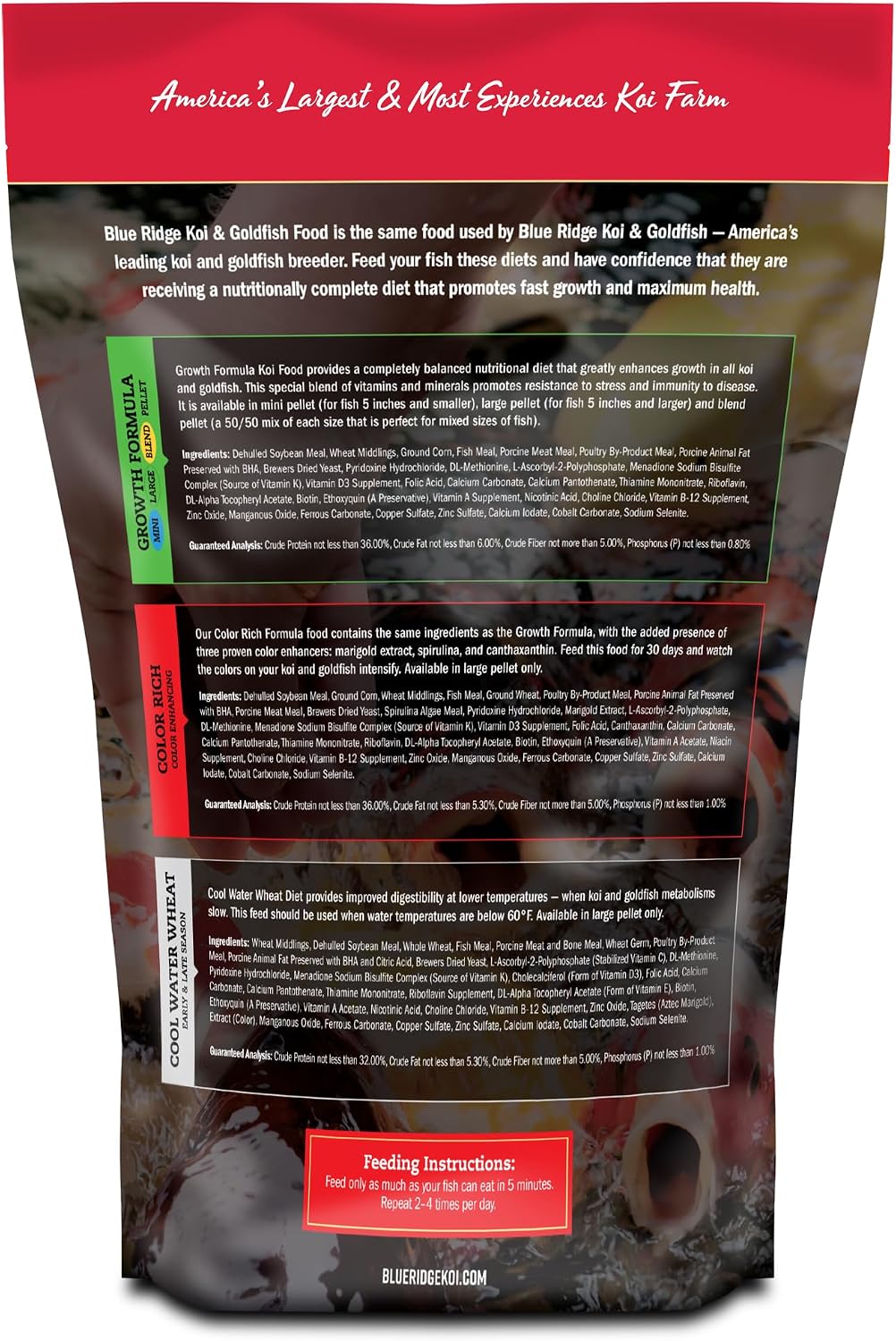 Blue Ridge Koi Fish Food 25lb - Cool Water Wheat 3/16", Fall and Winter Floating Pond Pellets, Ponds Fish Food