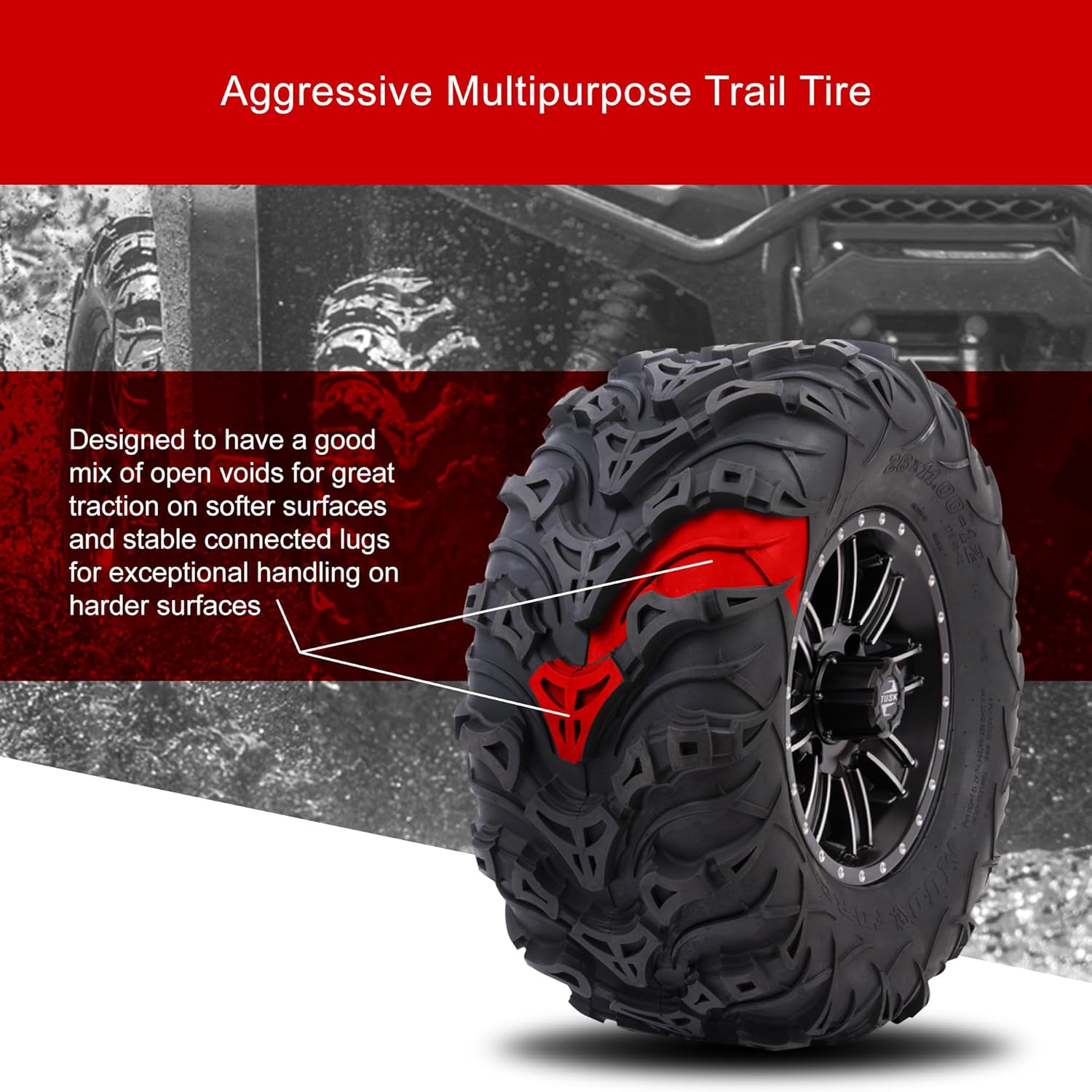 Tusk Mud Force® Tire 25x10-12 – Off-Road ATV/UTV Tire All-Terrain Mud Traction