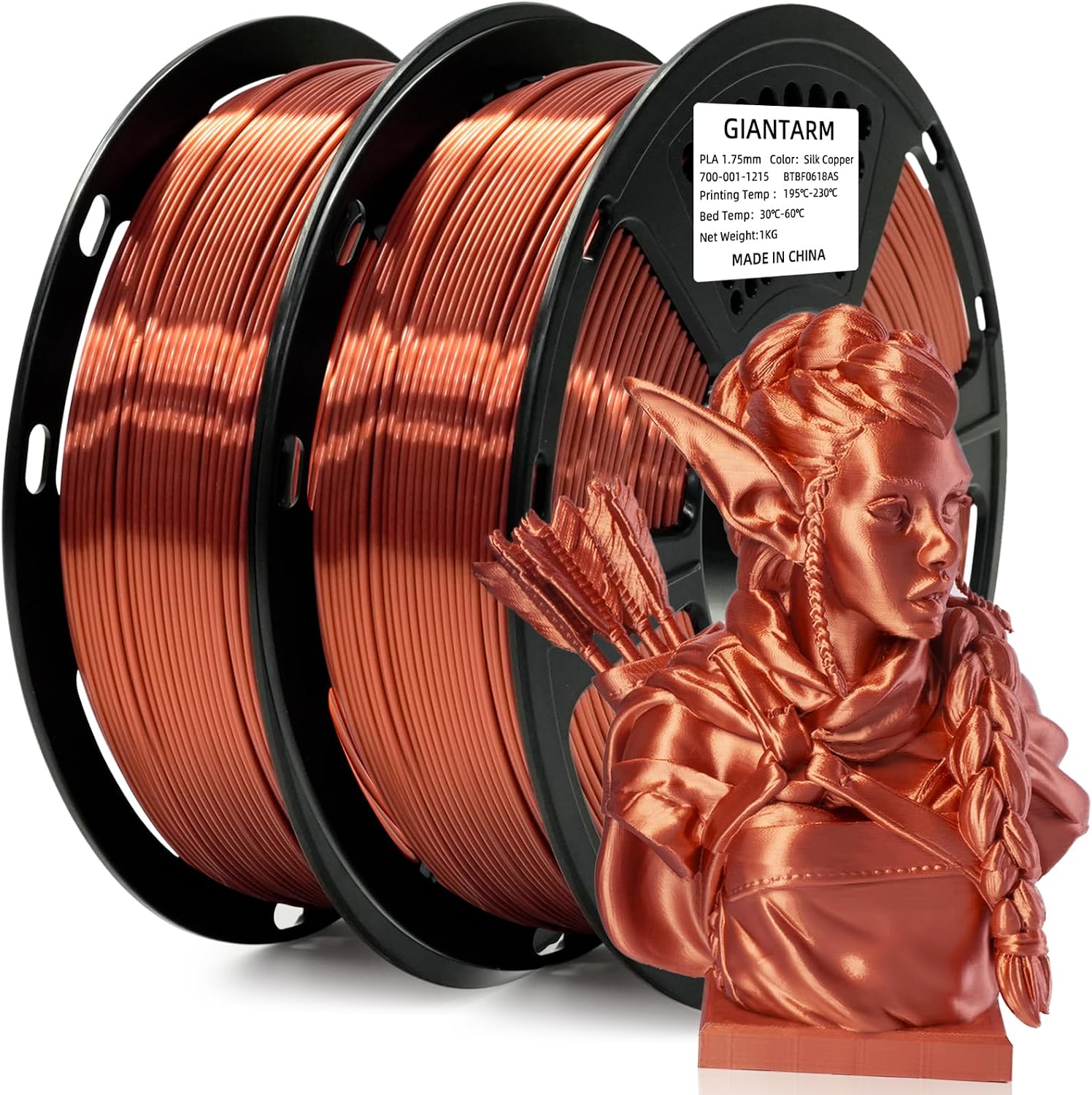 GIANTARM 3D Printer Filament, Silk Gold Pla Filament, 1Kg(2.2lbs) Spool, 1.75mm Dimension Accuracy +/- 0.03mm, 3D Printing Filament