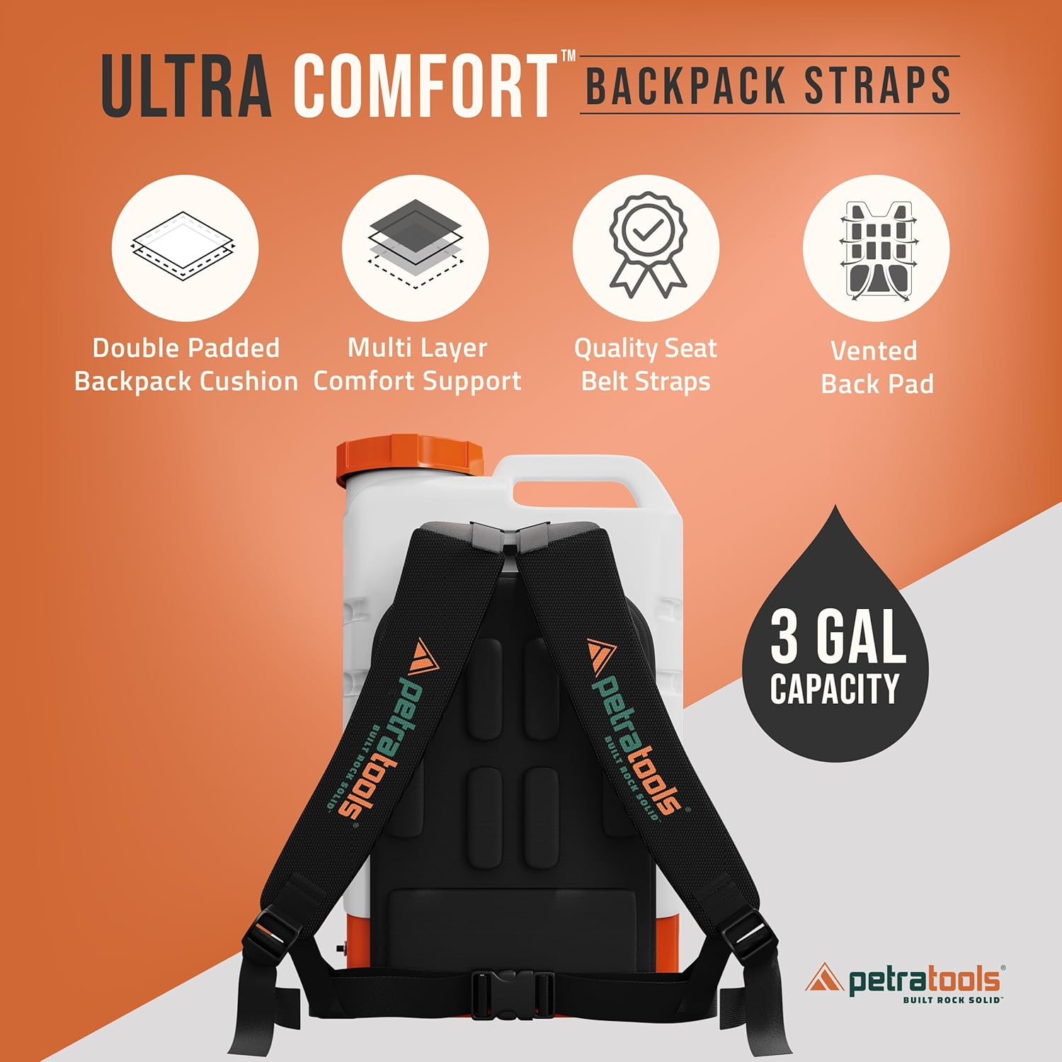 PetraTools 3 Gallon Battery Powered Backpack Sprayer - 2.5 Hour Runtime