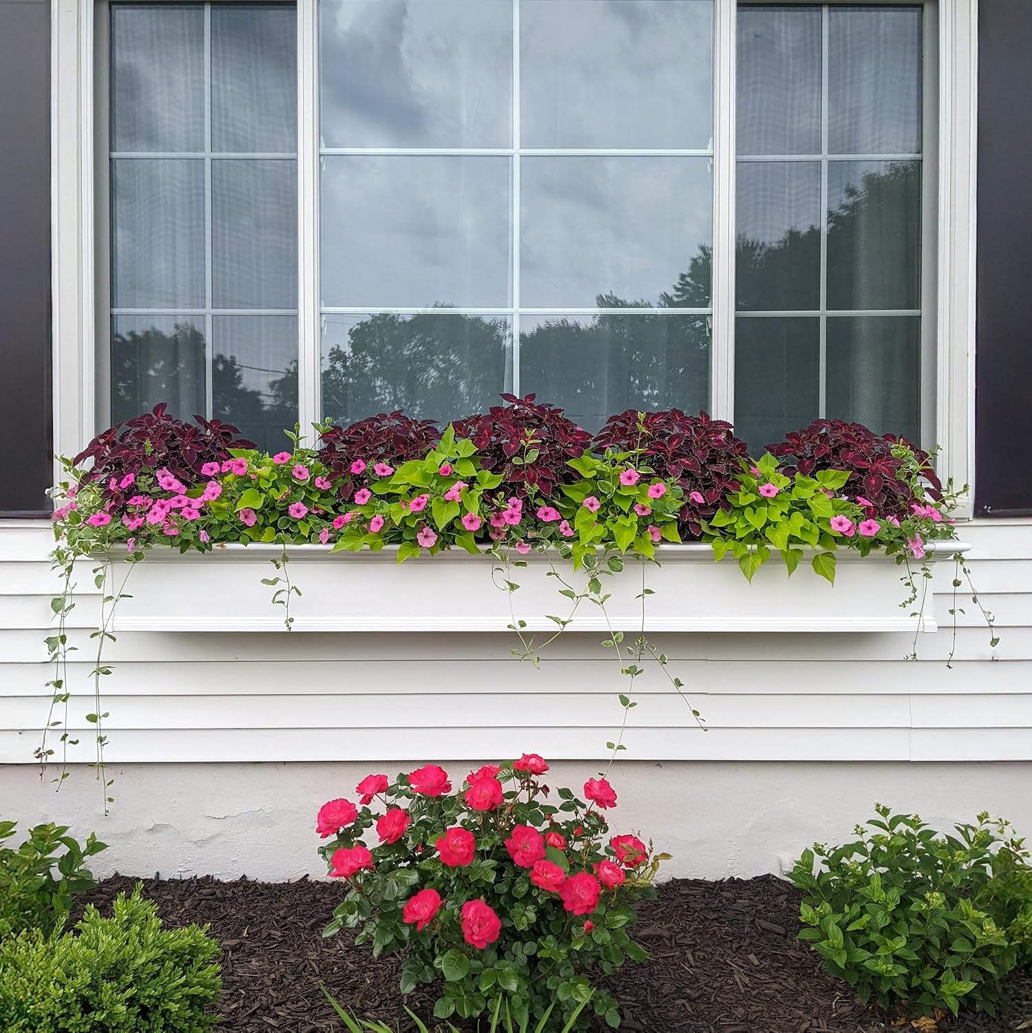 Mayne Yorkshire 60in Self-Watering Rectangular Window Box Planter, White | Self-watering, All season, Fade resistant, Customizable, Mounting brackets included, Built-in overflow, 15-year warranty