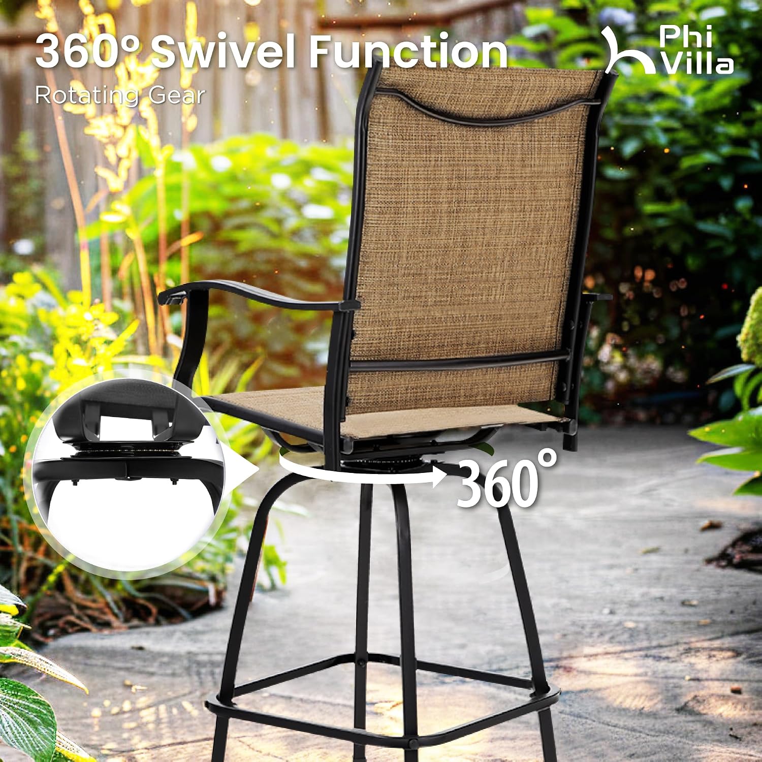 PHI VILLA Bar Height Patio Table and Chairs Set for 2